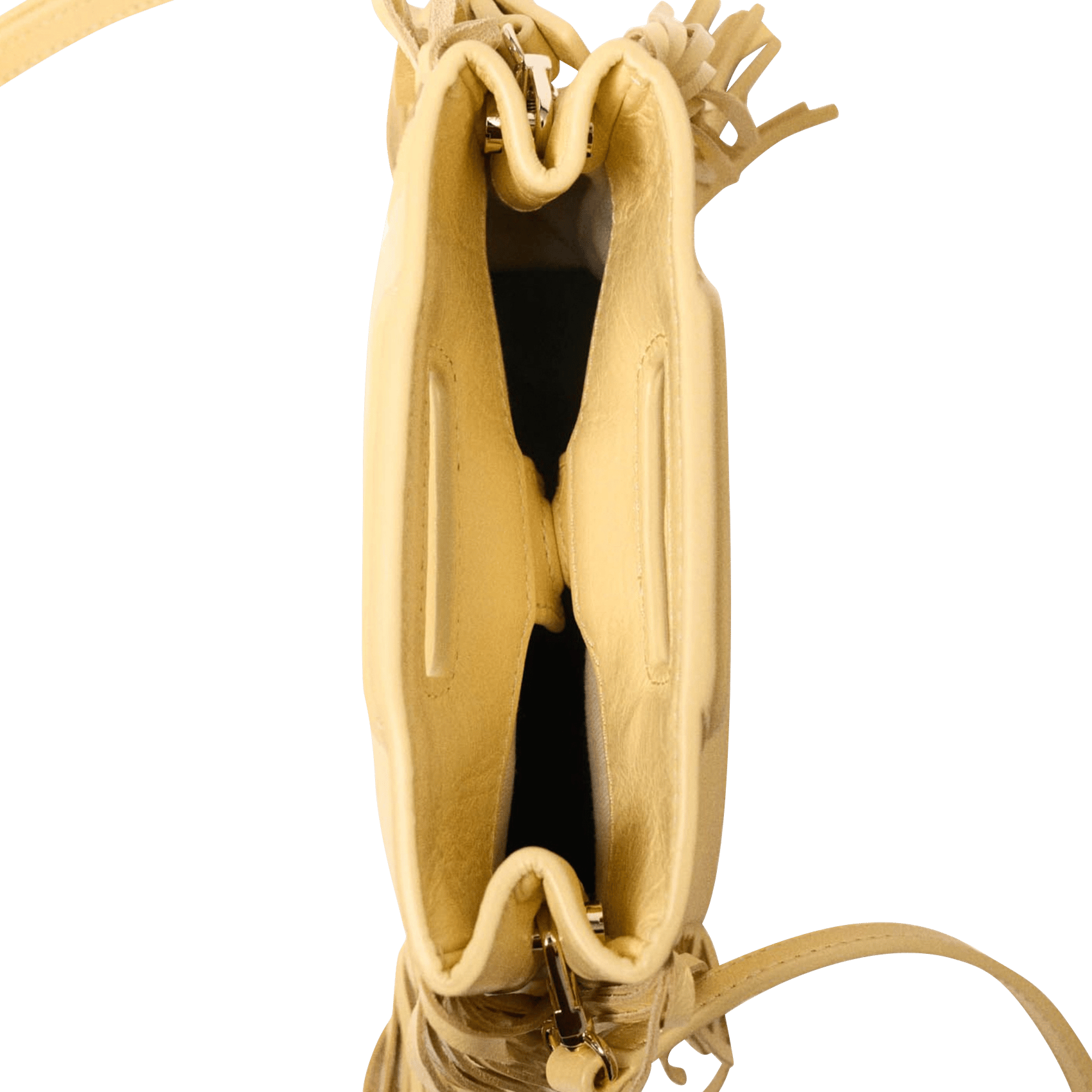 Leren schoudertas met franje MAJE Geel