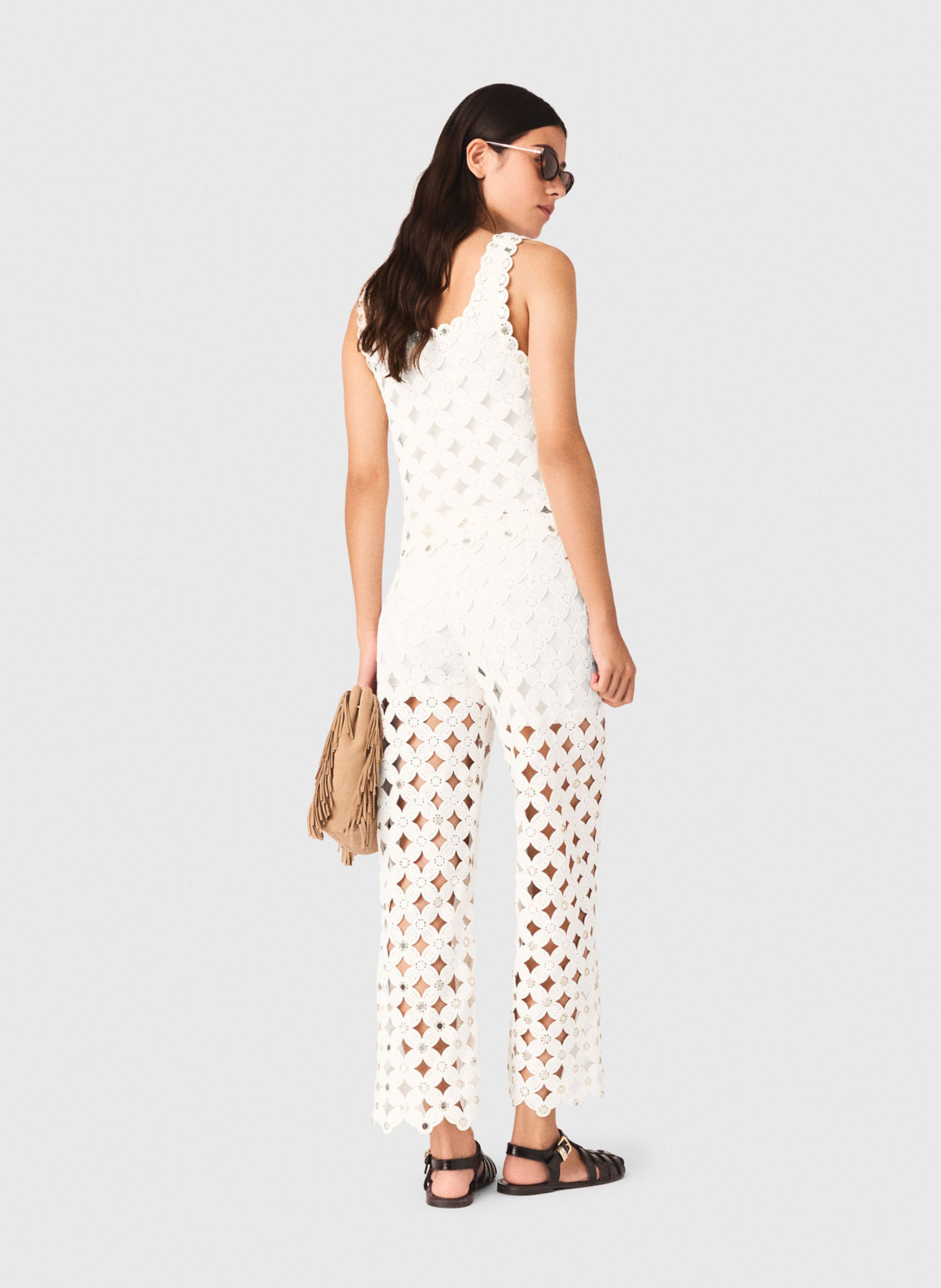 Pantalon évasé en crochet MAJE Blanc