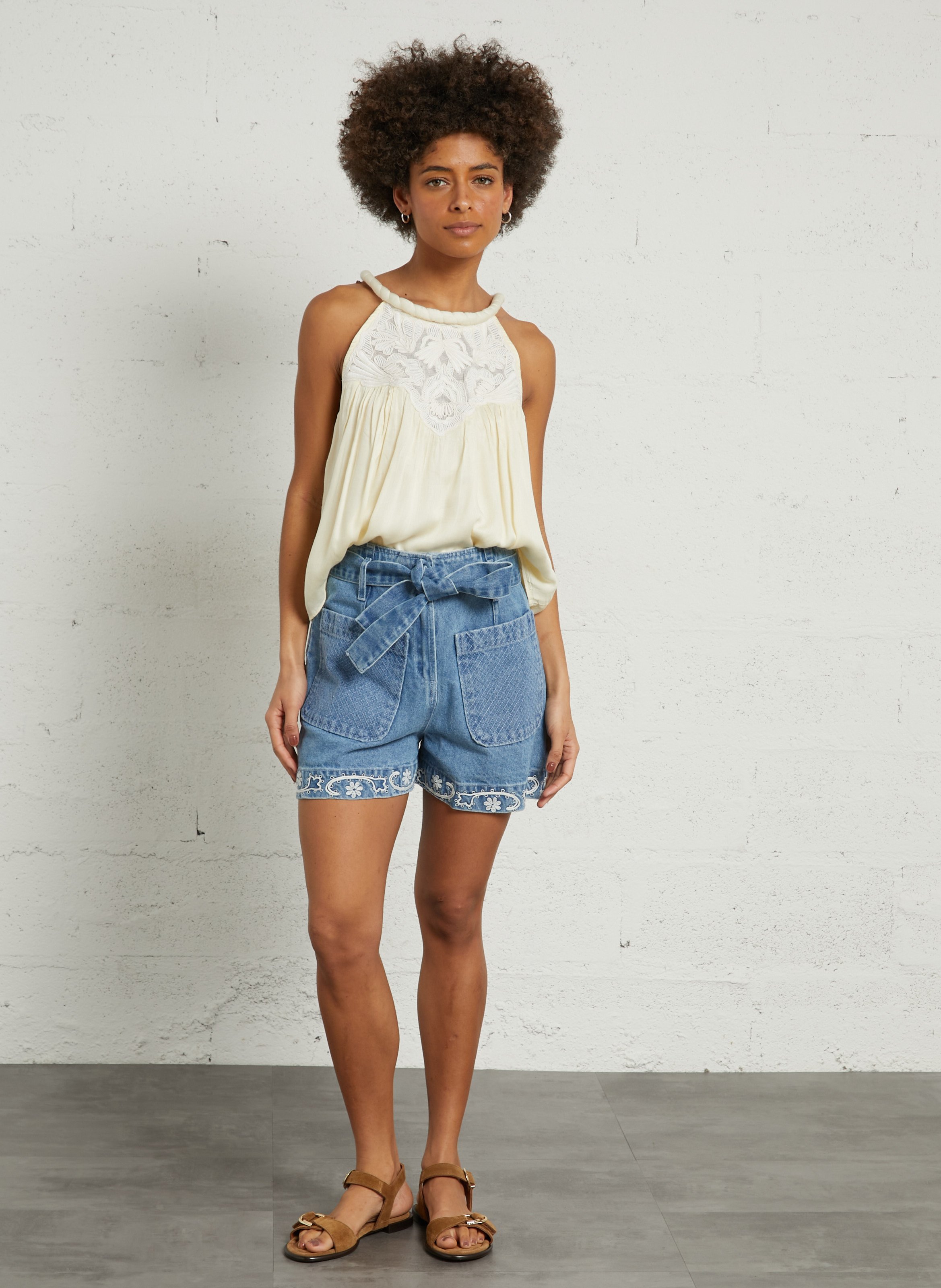 Sandales plates en cuir velours MELLOW YELLOW Marron