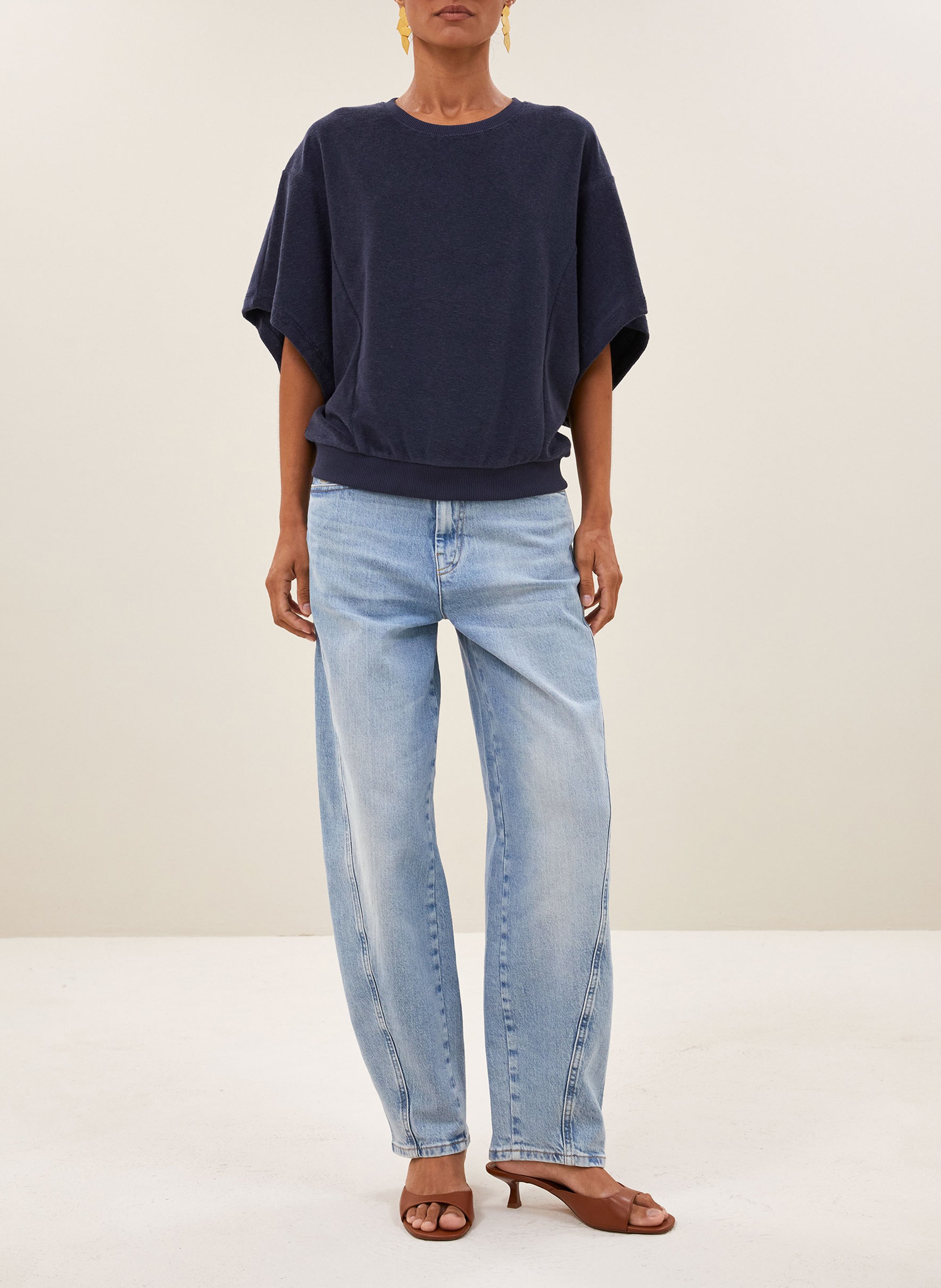 Gerader bio Baumwollmischungs-Rundhalsausschnitt-Top BY BAR Blau