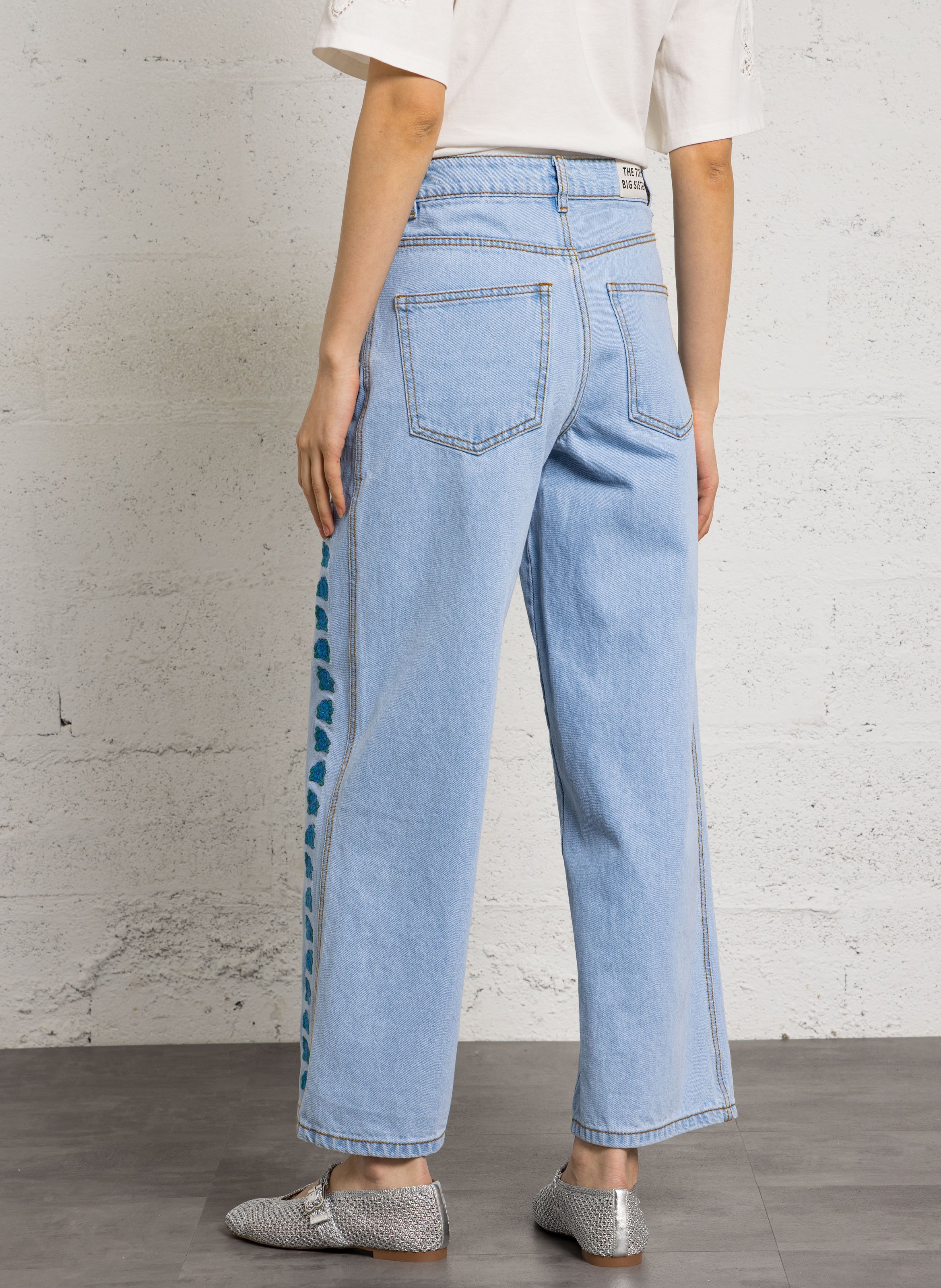 Wide-leg embroidered jeans THE TINY BIG SISTER Blue