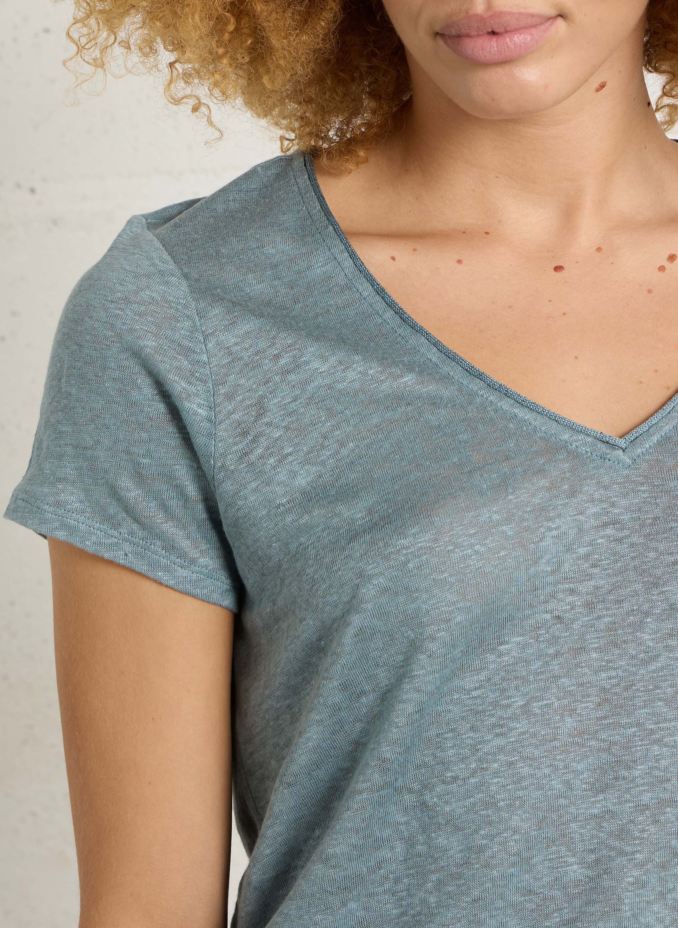 Feiner Leinenpullover mit V-Ausschnitt SUD EXPRESS Blau