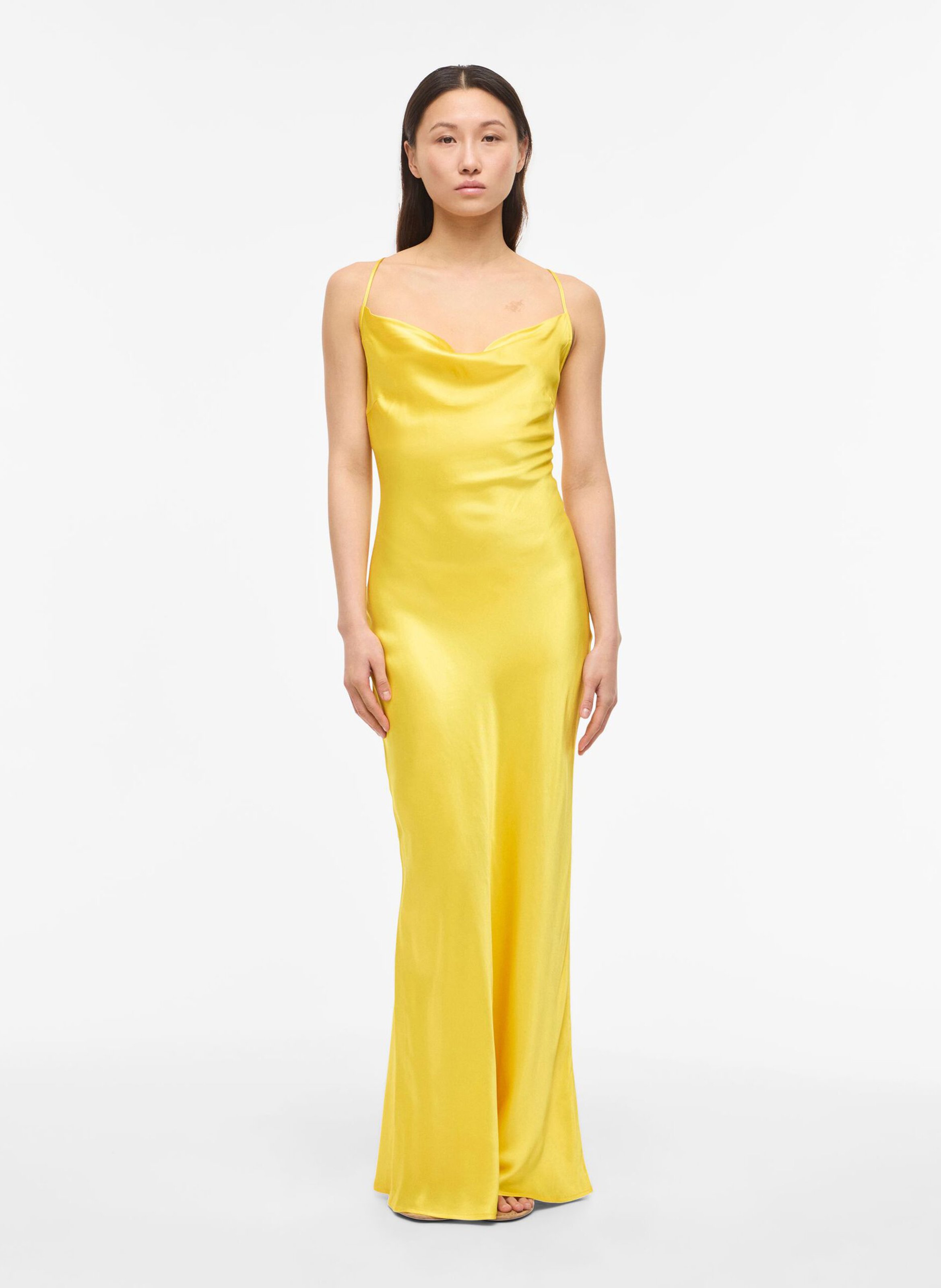 Langes, satiniertes Kleid ROUGE EDIT Gelb