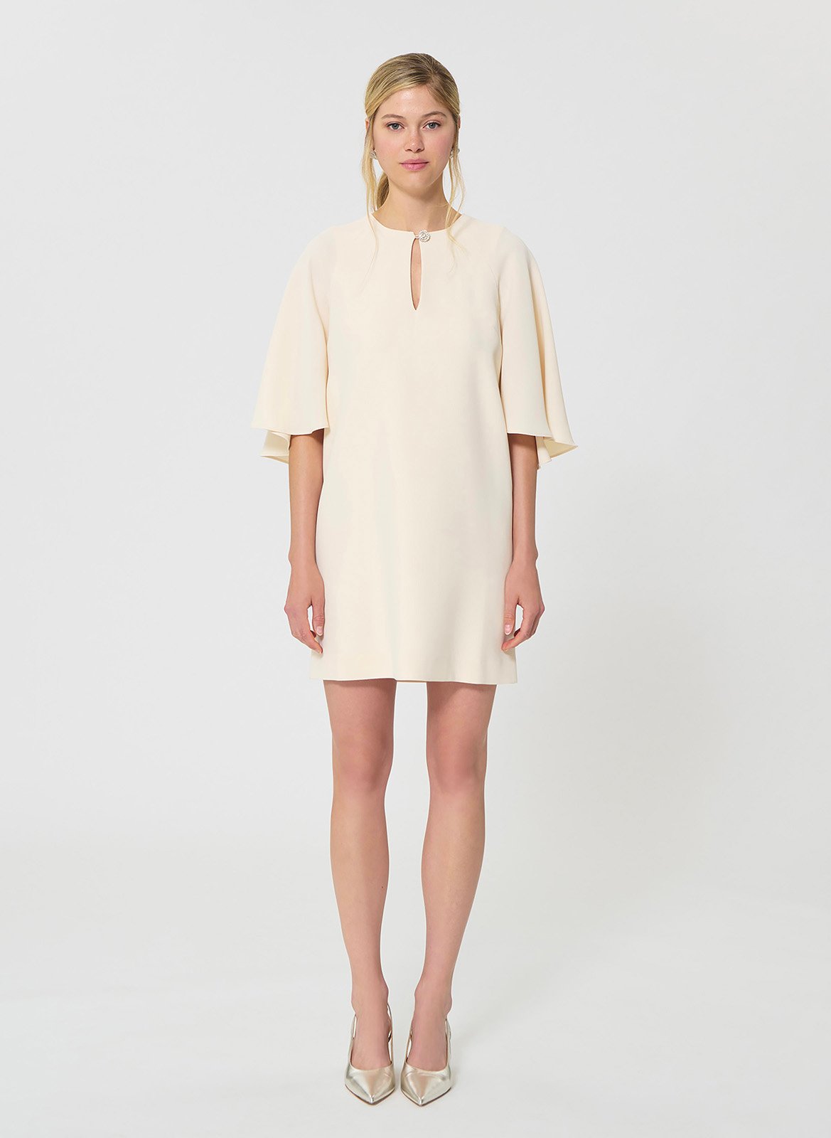 Robe courte col rond Beige