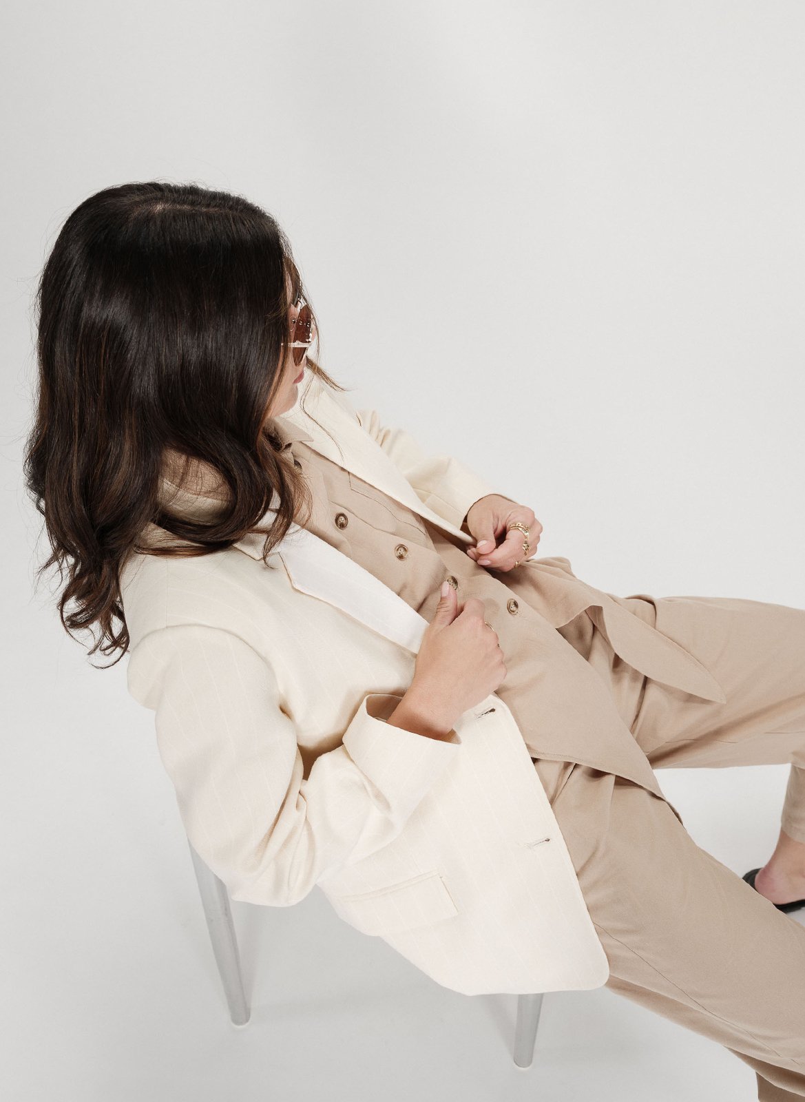 Chemise droite col classique en coton GRACE ET MILA Beige