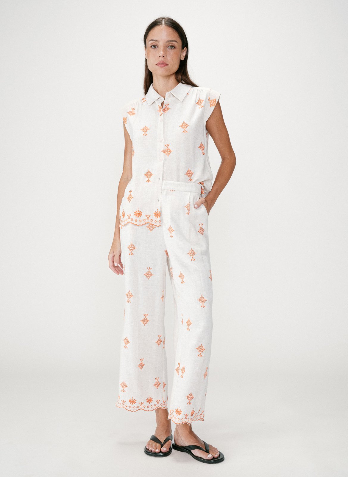 Rechte broek met borduursel GRACE ET MILA Oranje