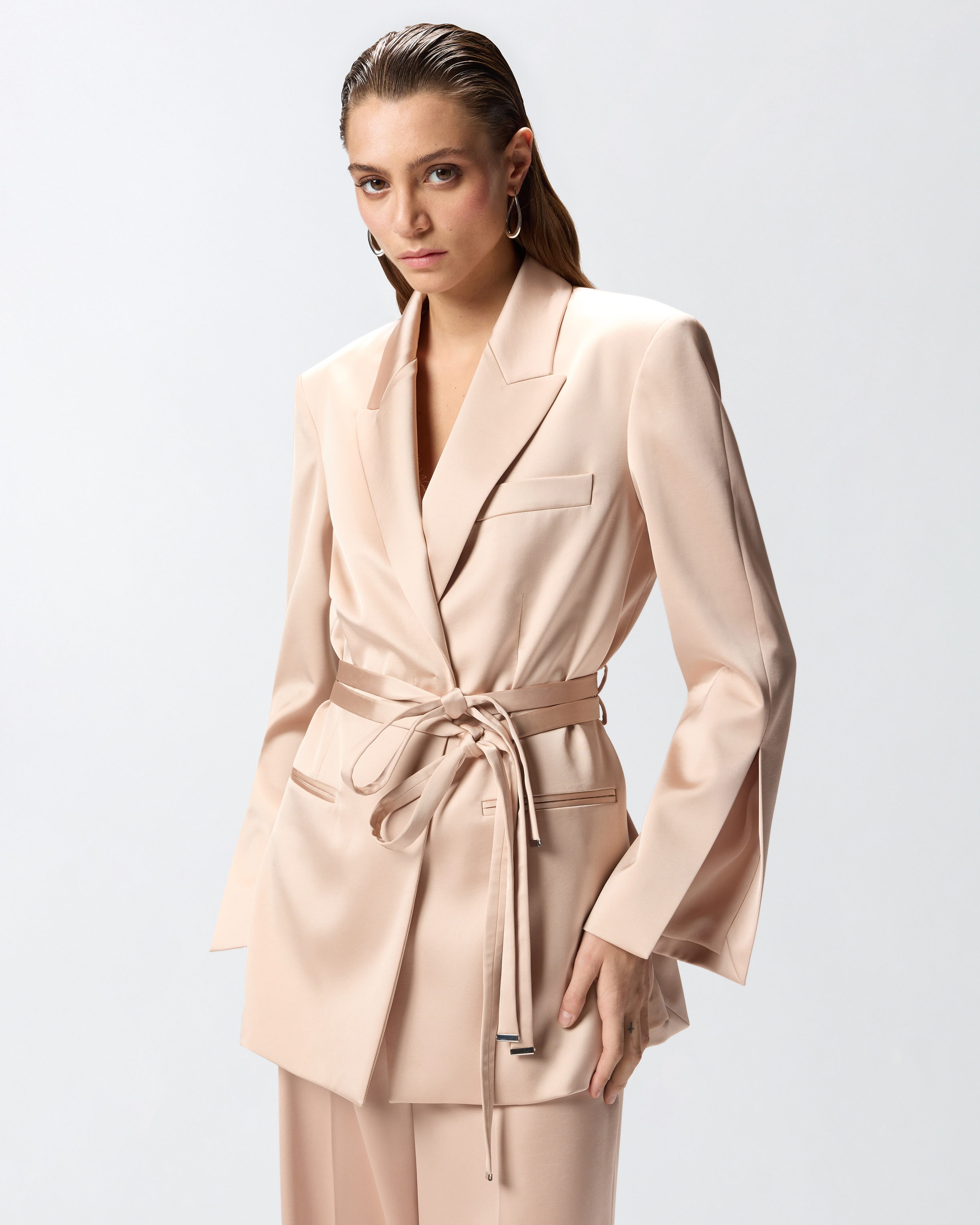 Veste ceinturée en satin PINKO Rose