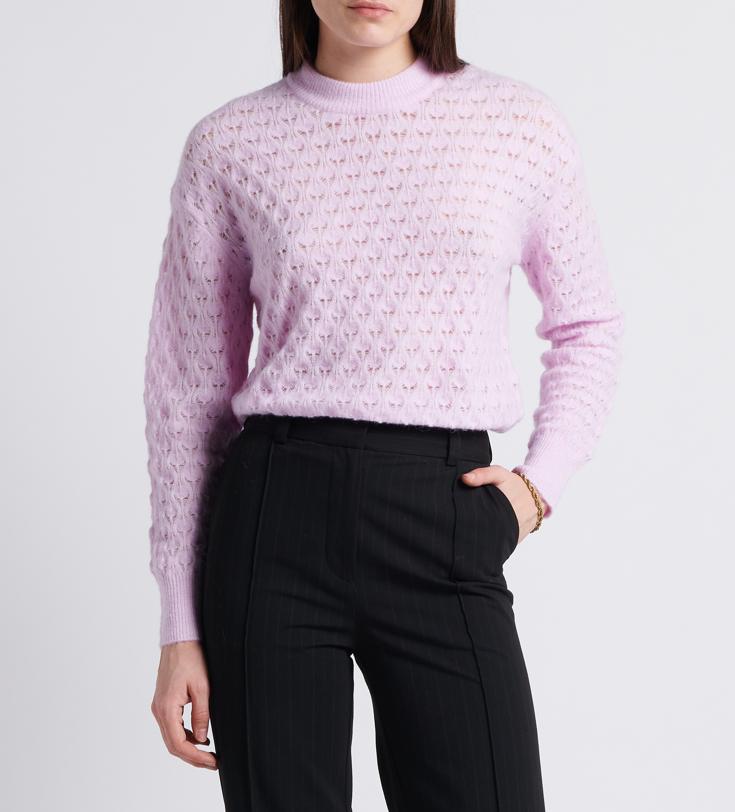 Loose-fit pointelle alpaca wool-blend knit sweater SAMSOE SAMSOE Purple