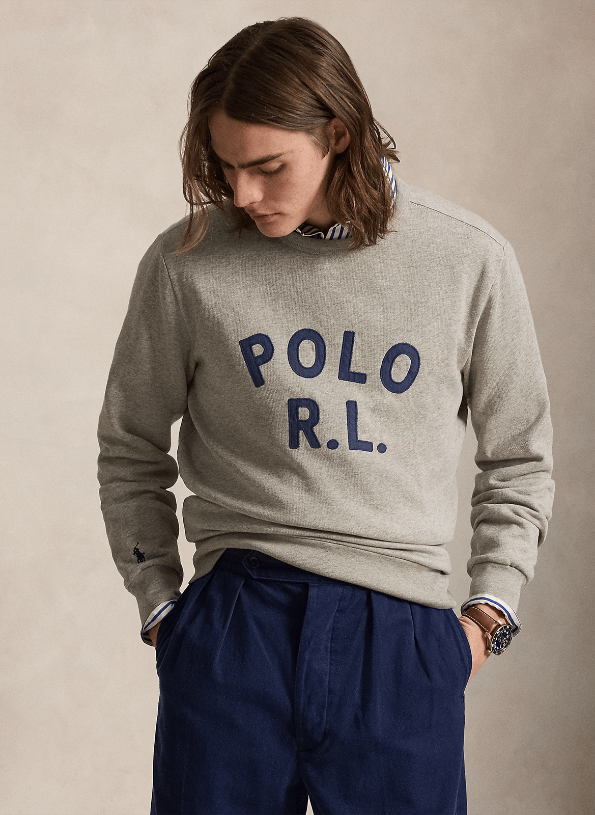 Straight-cut cotton-blend sweater with round neck POLO RALPH LAUREN Grey