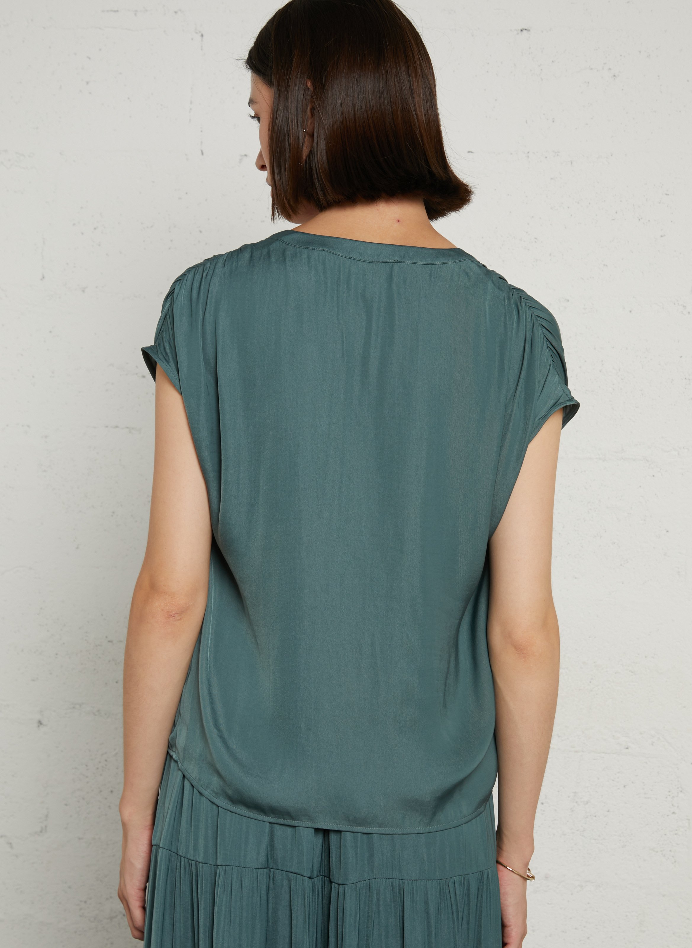 Oversize V-Ausschnitt Satin Top MAISON 123 Blau
