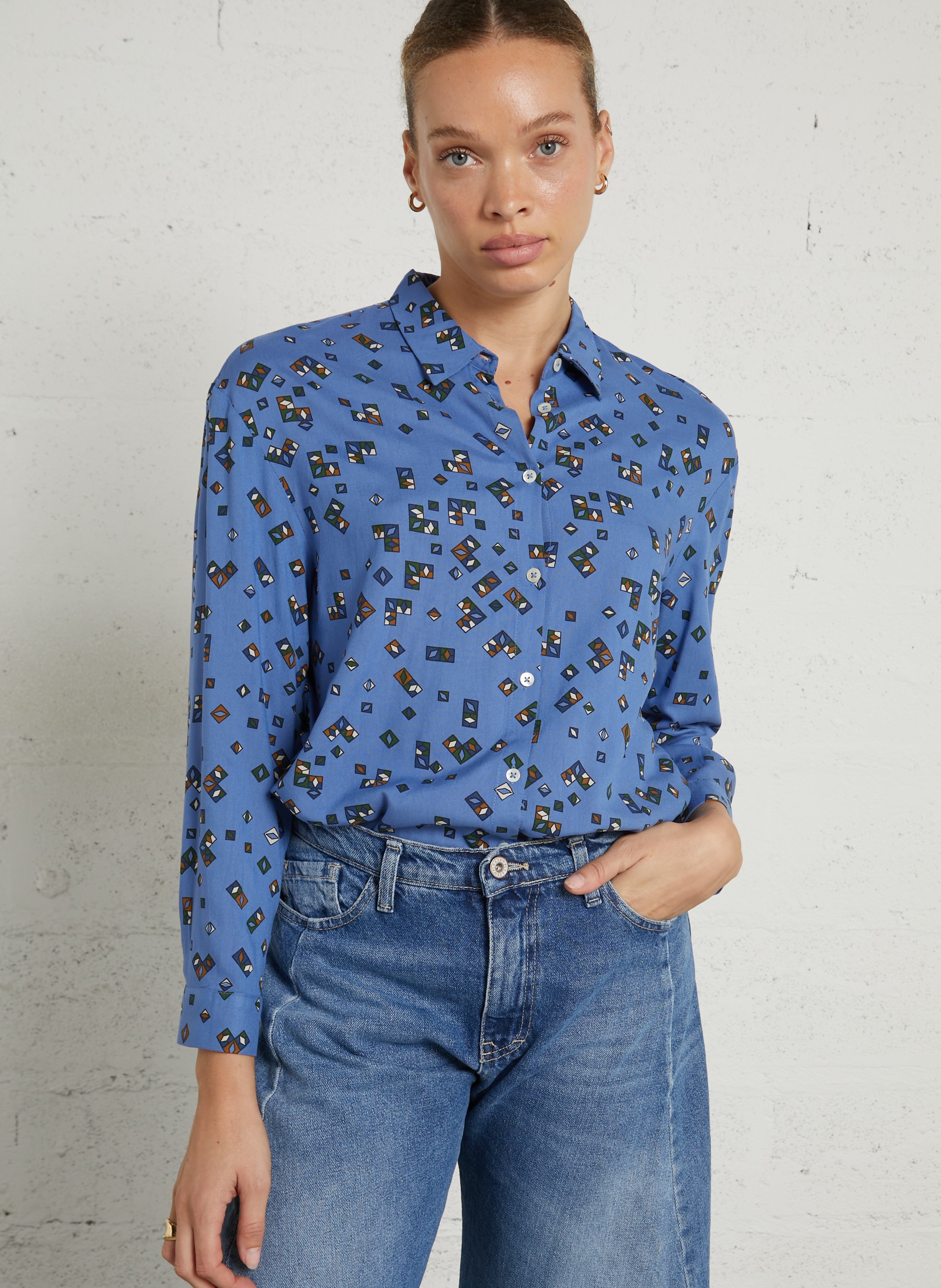 Geometric print shirt NICE THINGS Blue