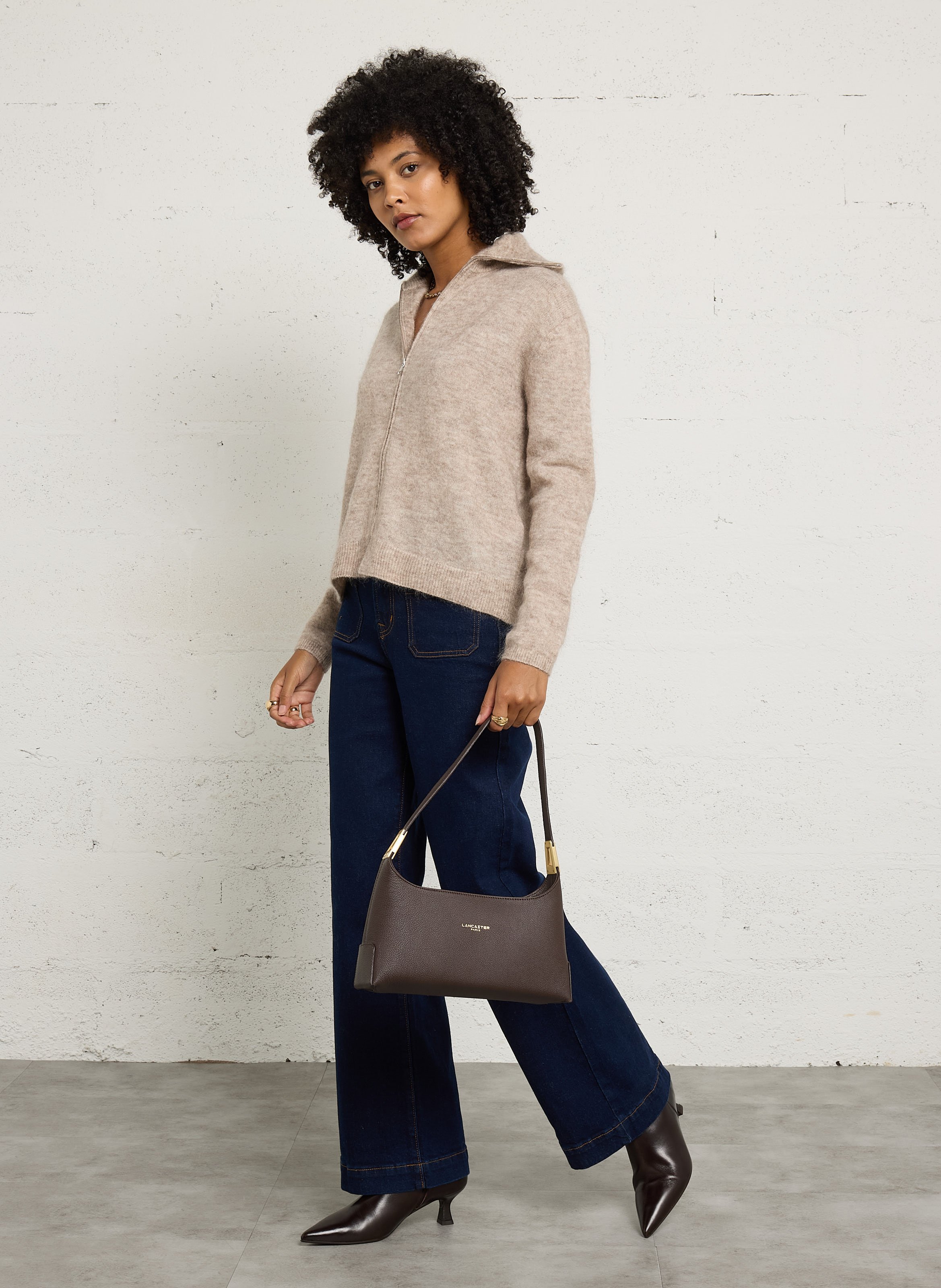 Gilet zippé en mohair et laine mélangée JC SOPHIE Beige