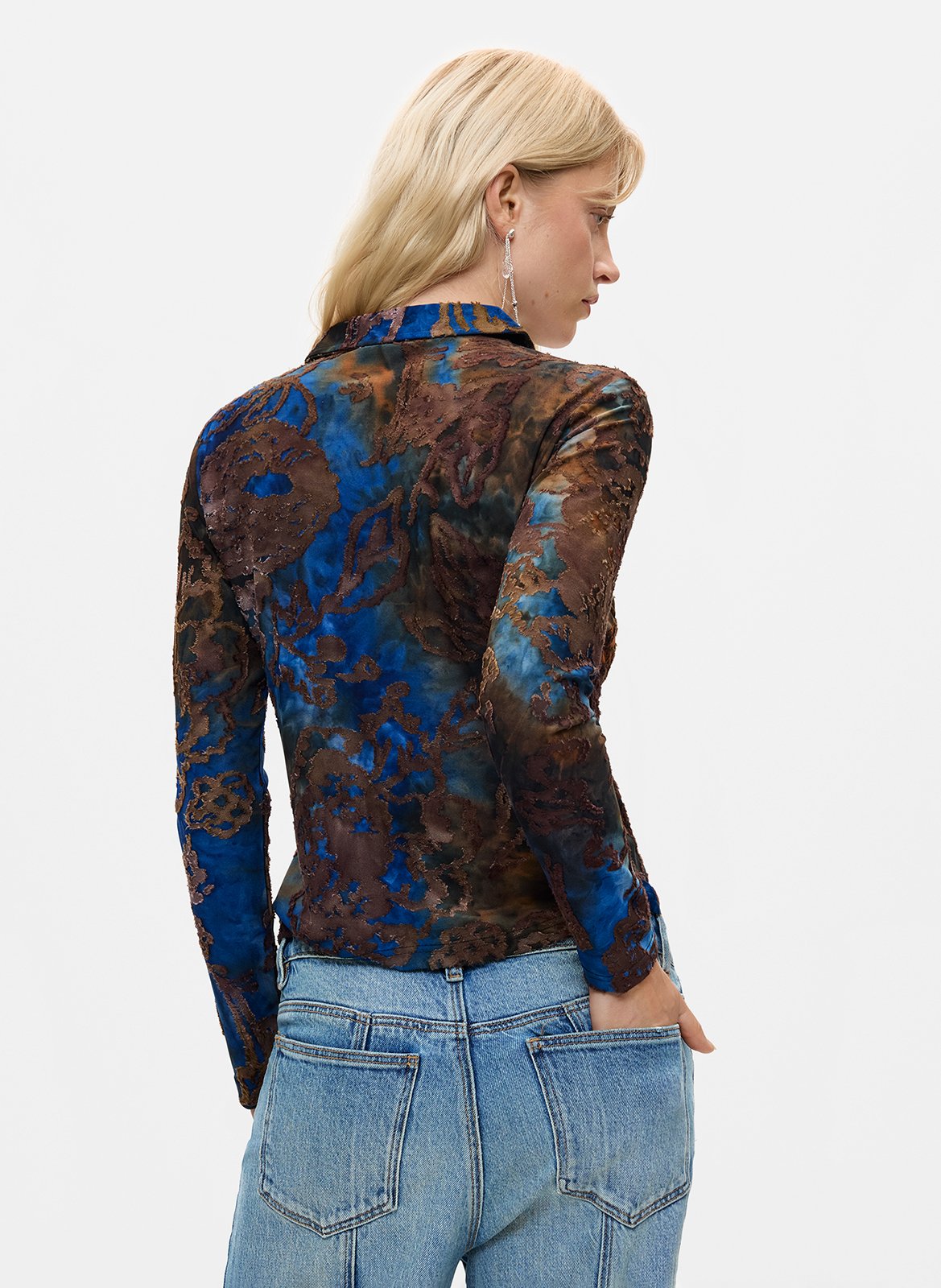 Chemise droite col classique imprimée DESIGUAL Marron