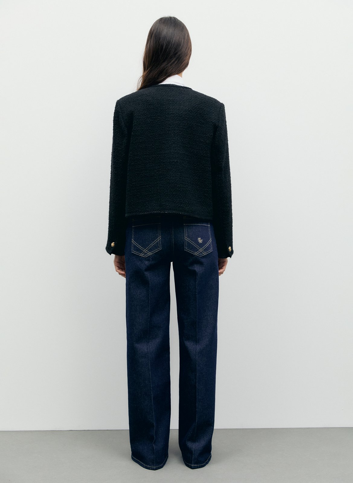 Straight tweed round neck jacket GERARD DAREL Black