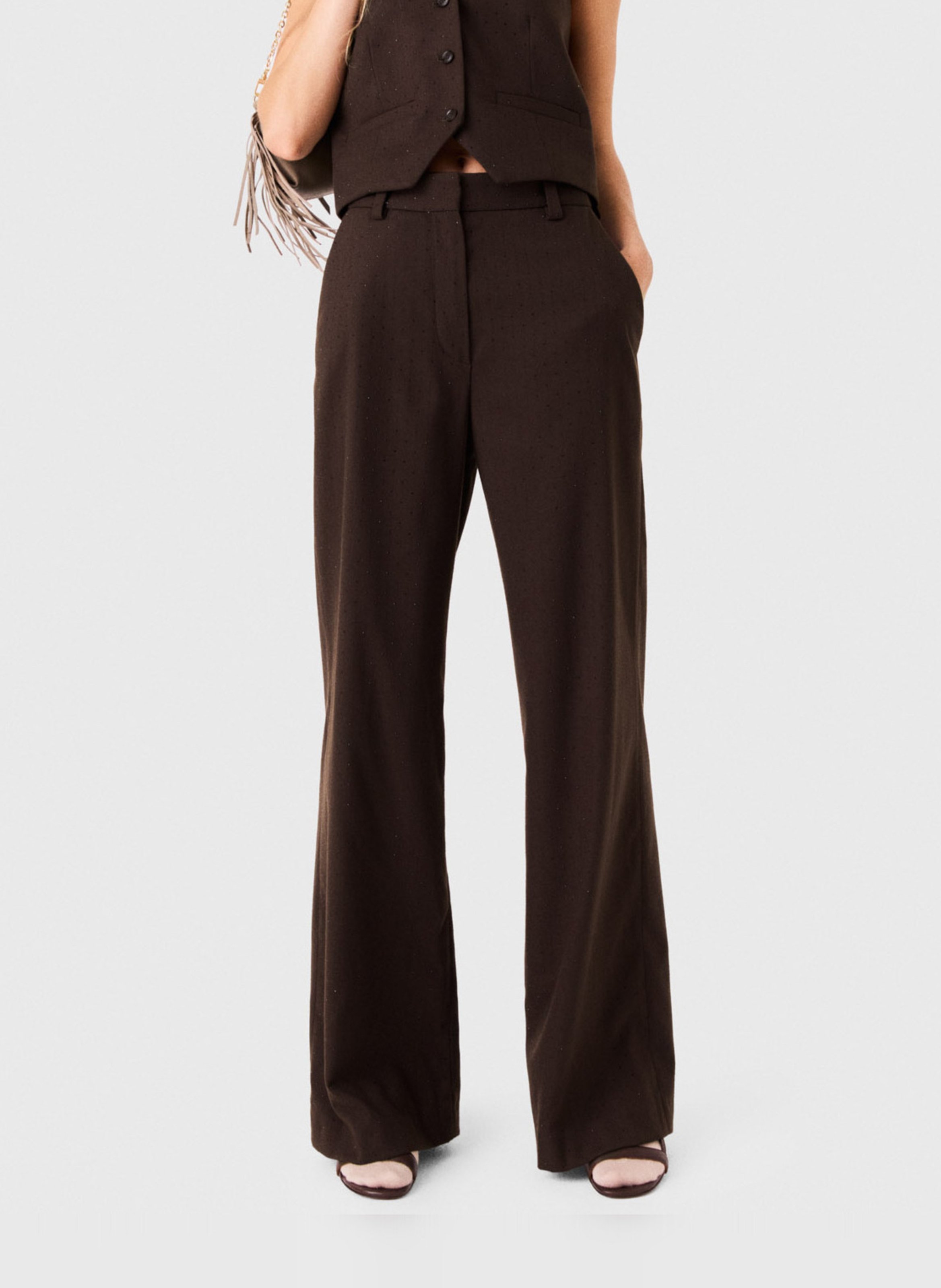 Wijde broek met hoge taille MAJE Bruin