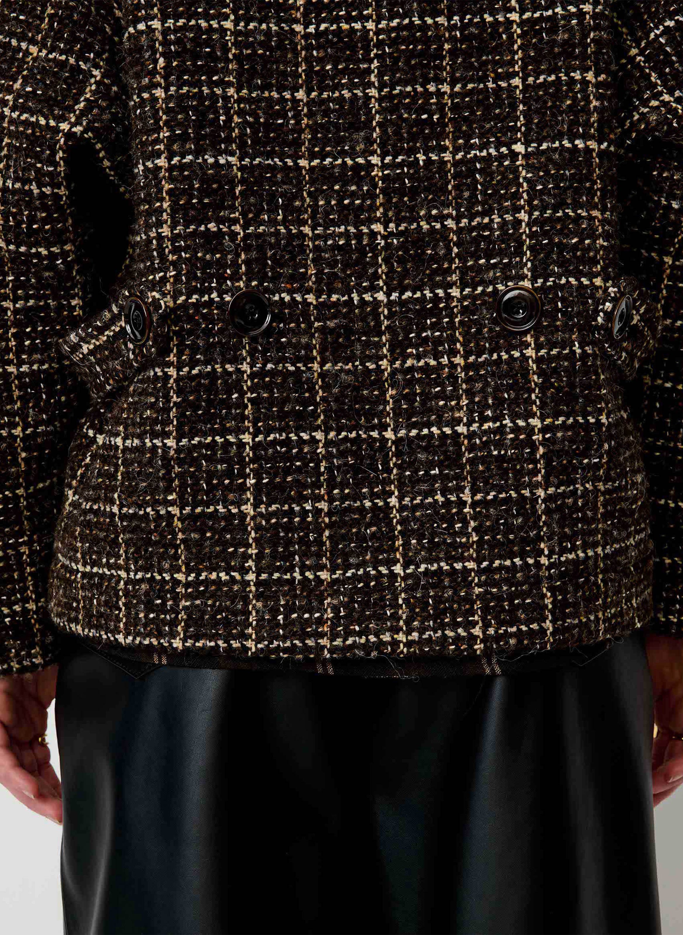 Oversized coat with a bomber jacket style in tartan weave SESSUN Brown