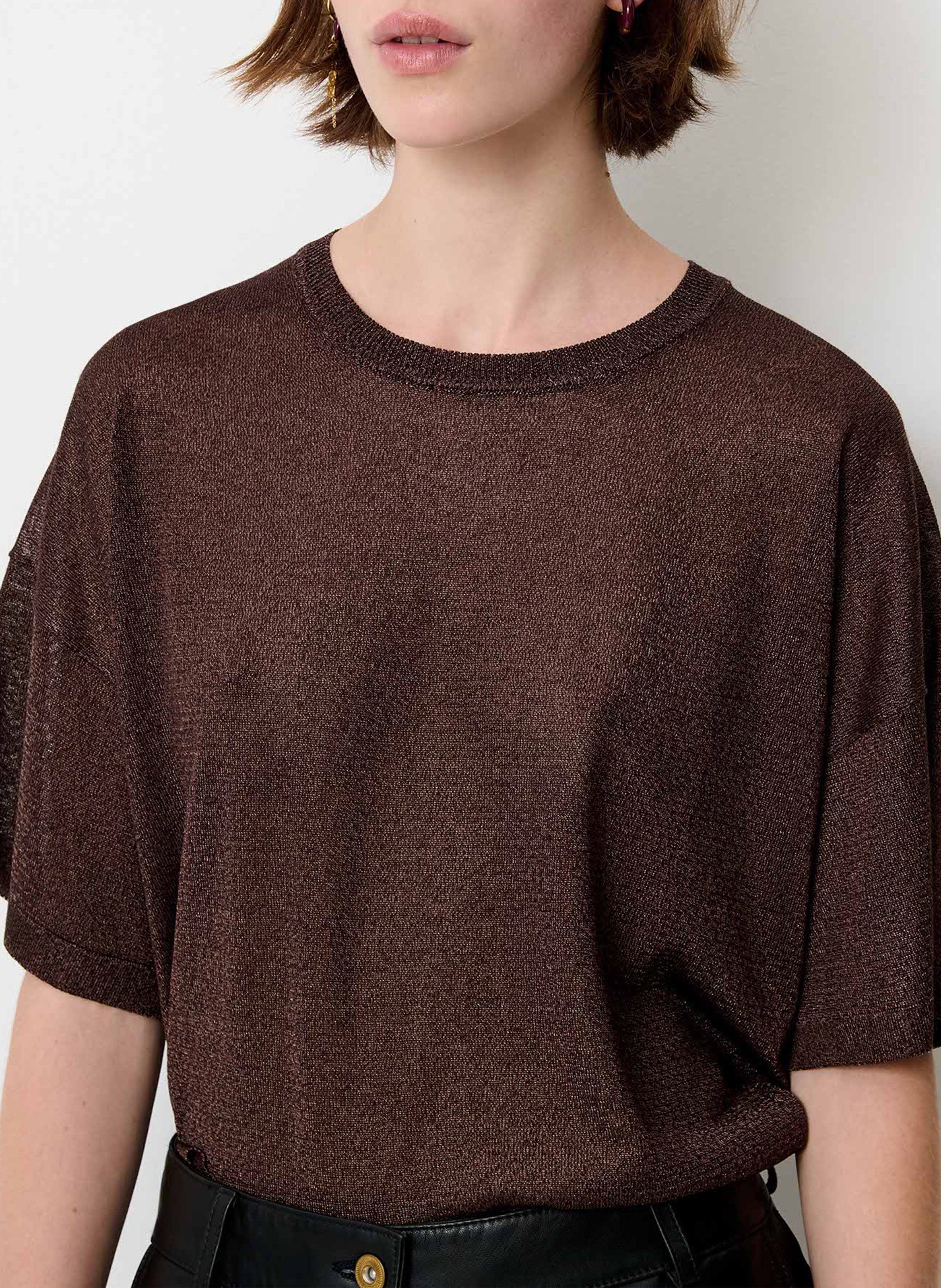 Pull court manches courtes uni SESSUN Marron