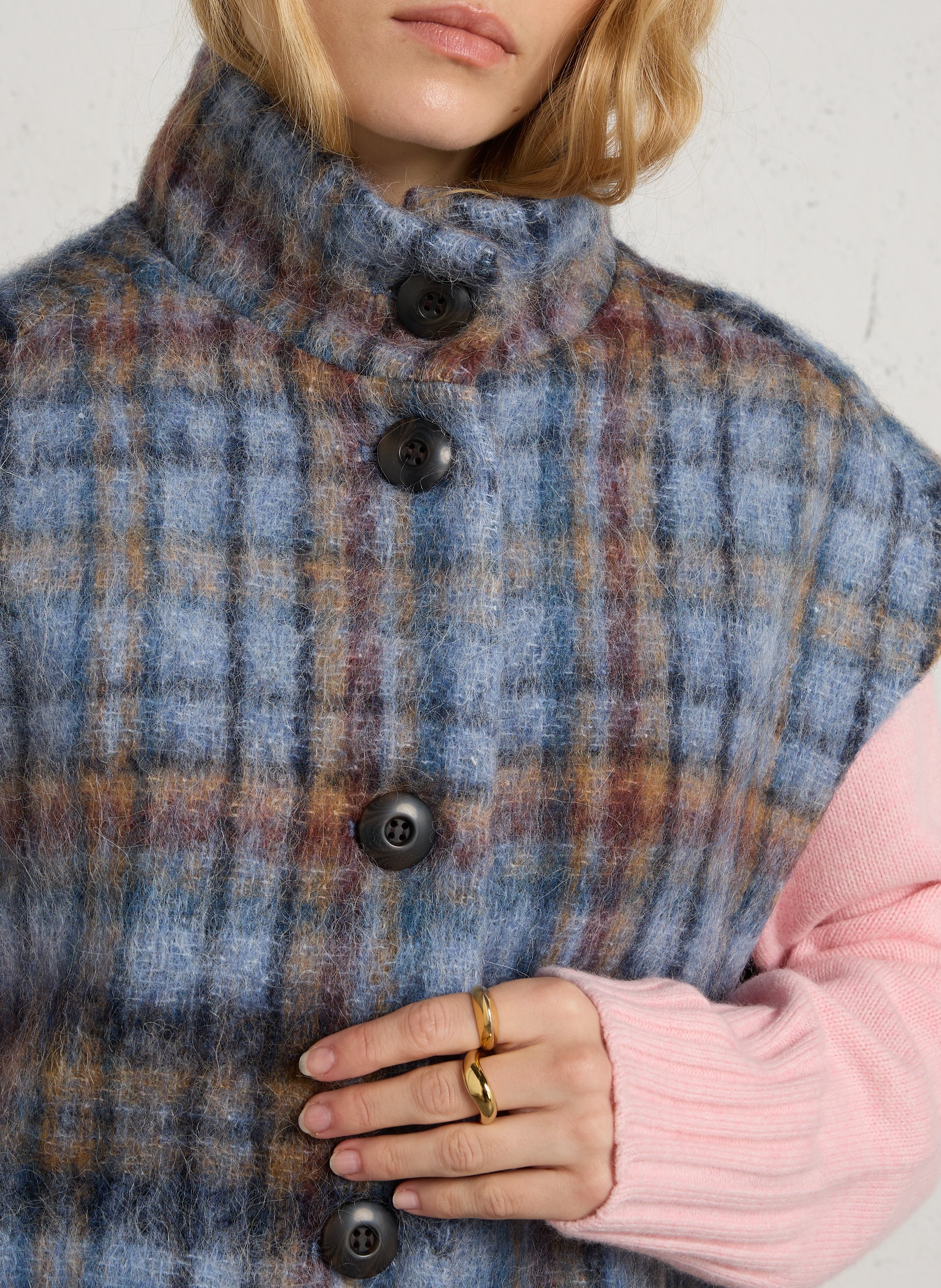 Manteau col montant à carreaux MAISON 123 Bleu