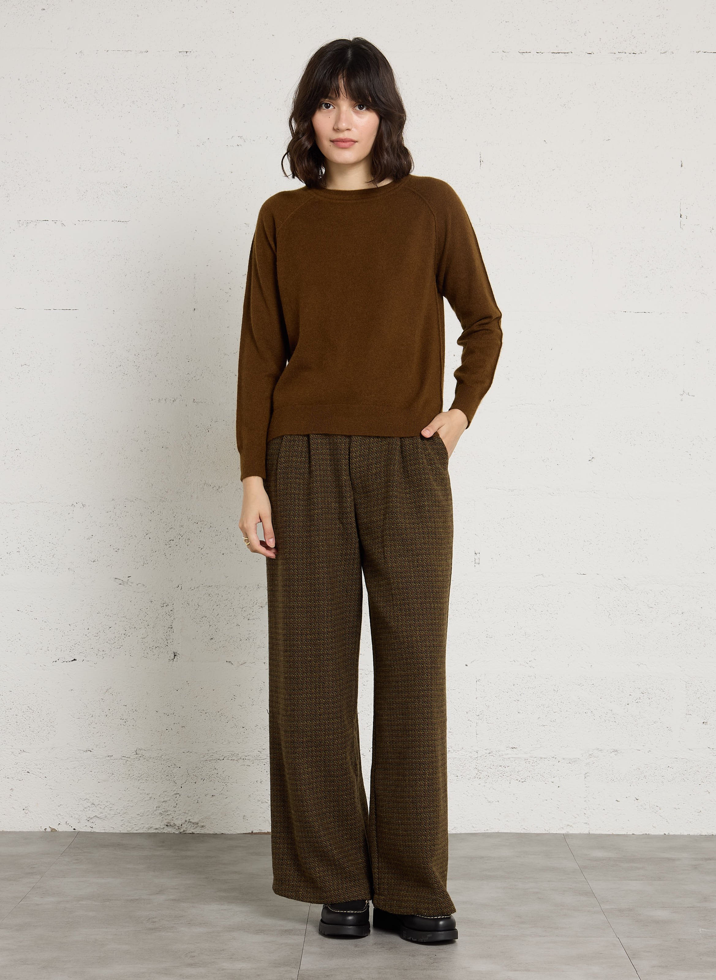 Wijde broek | wolblend THE KORNER Bruin