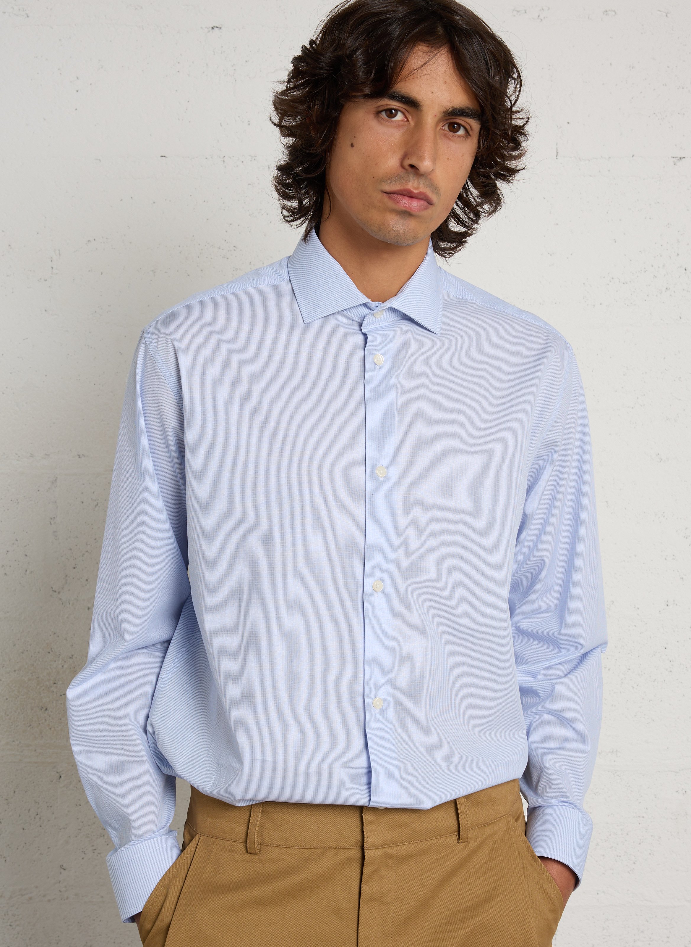 Gestreifte Baumwollbluse mit klassischem Kragen AU PRINTEMPS PARIS Blau