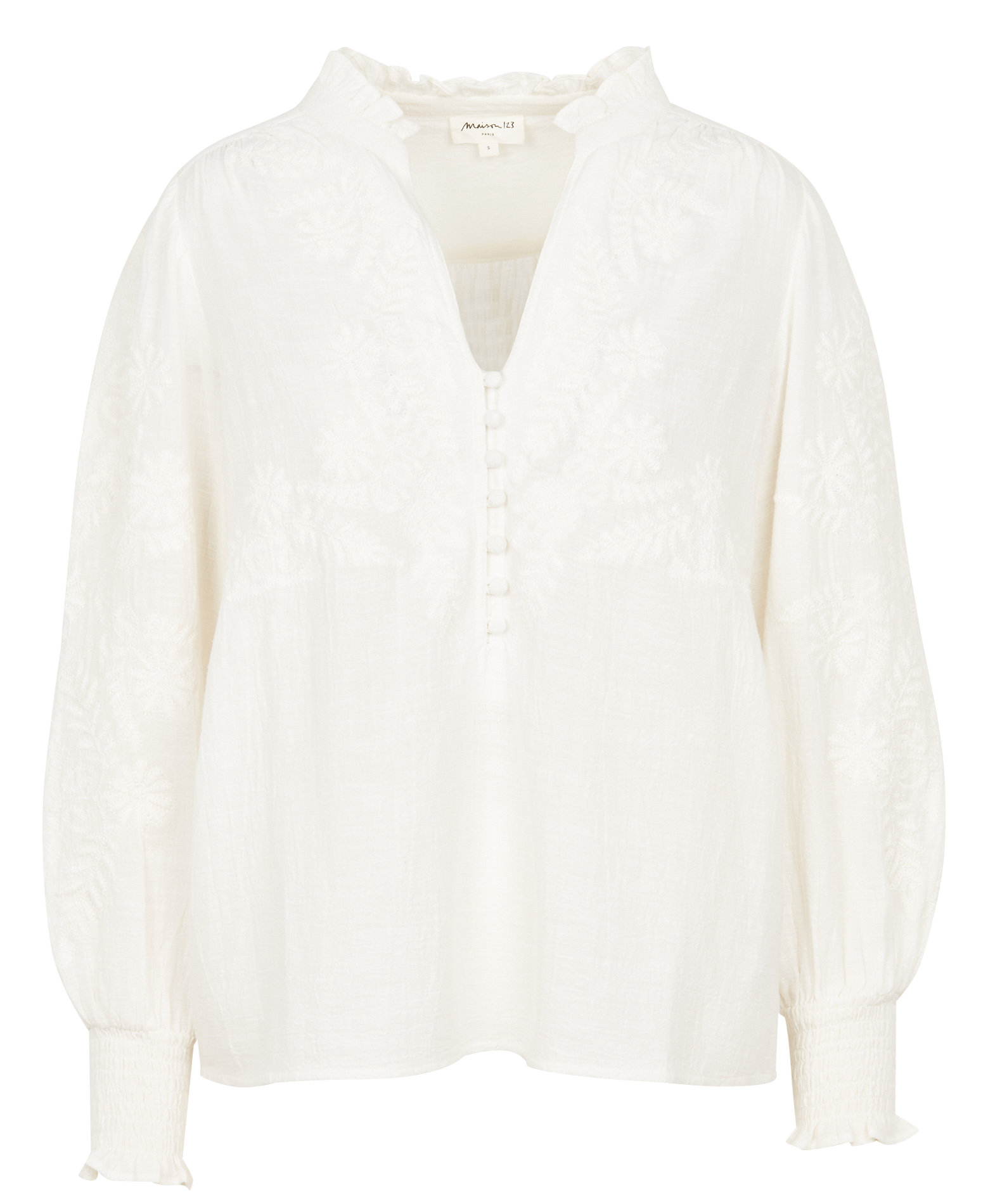 Embroidered cotton V-neck blouse MAISON 123 White