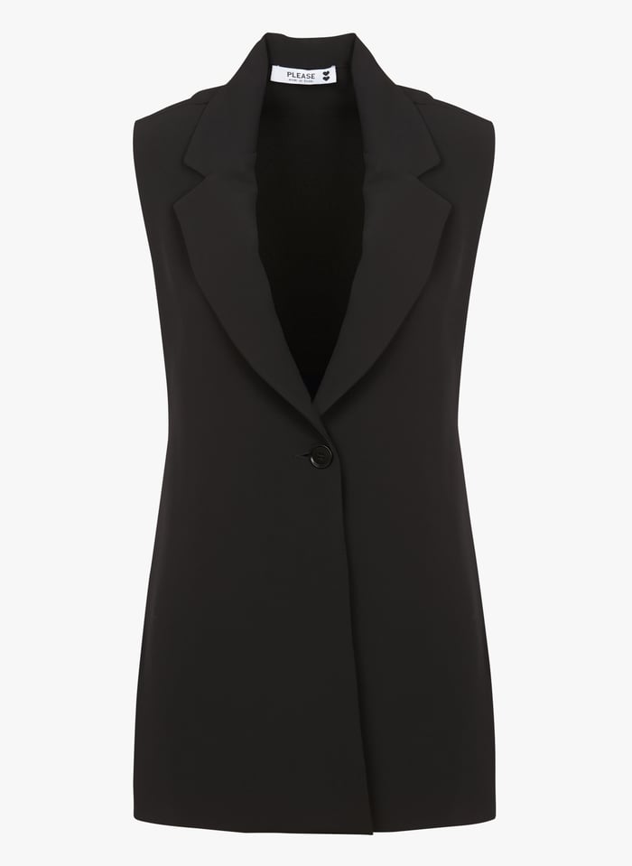 Sleeveless Long Cardigan With Tailored Collar Nero Please Women