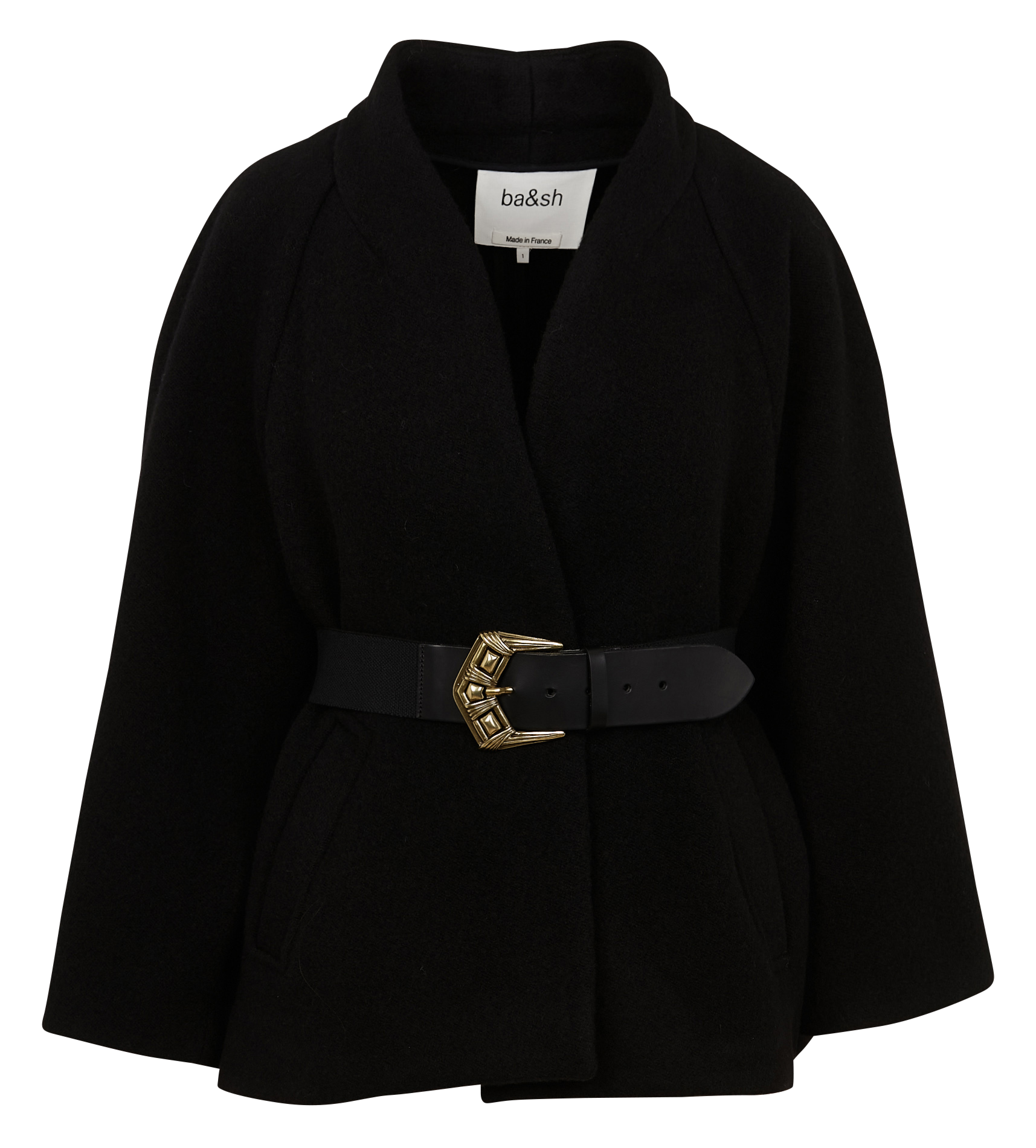 Cape droite col châle en laine BA&SH Noir