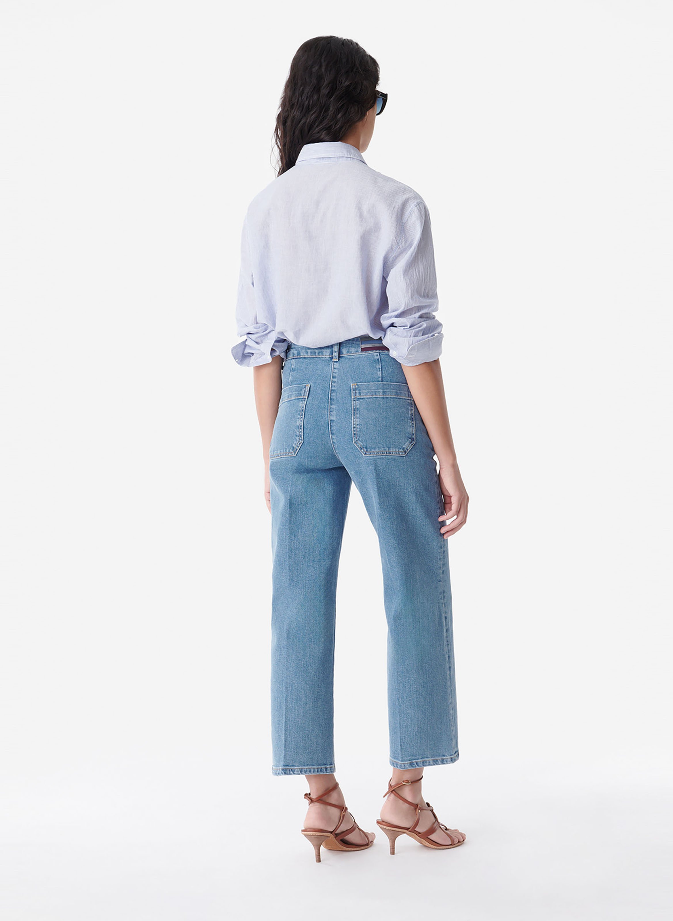 Jean 7/8ème évasé en coton mélangé VANESSA BRUNO Bleu