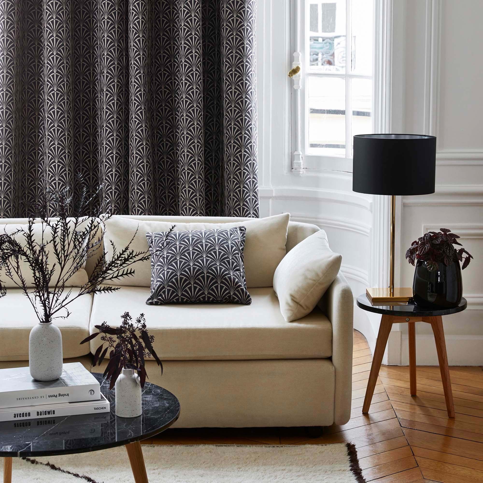 ARDECO - Lined cotton curtain with gathering tape MADURA Black