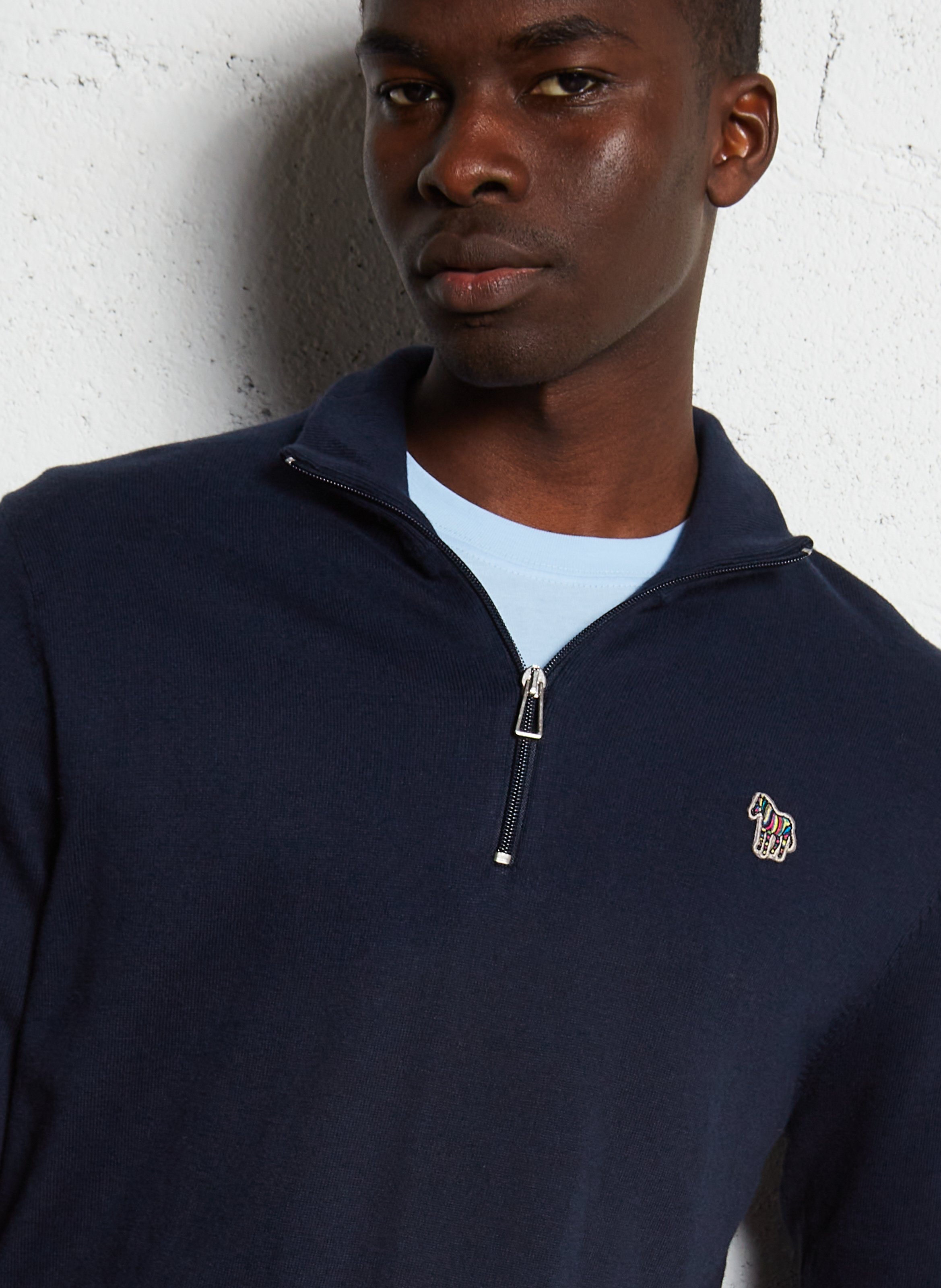 Cotton-blend high-neck zipped sweater PAUL SMITH Blue