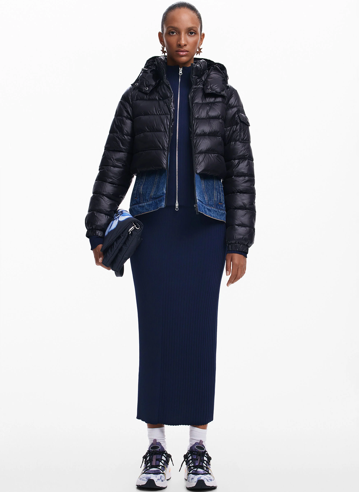 Chaqueta corta combinada Negro Desigual Mujer Place des Tendances