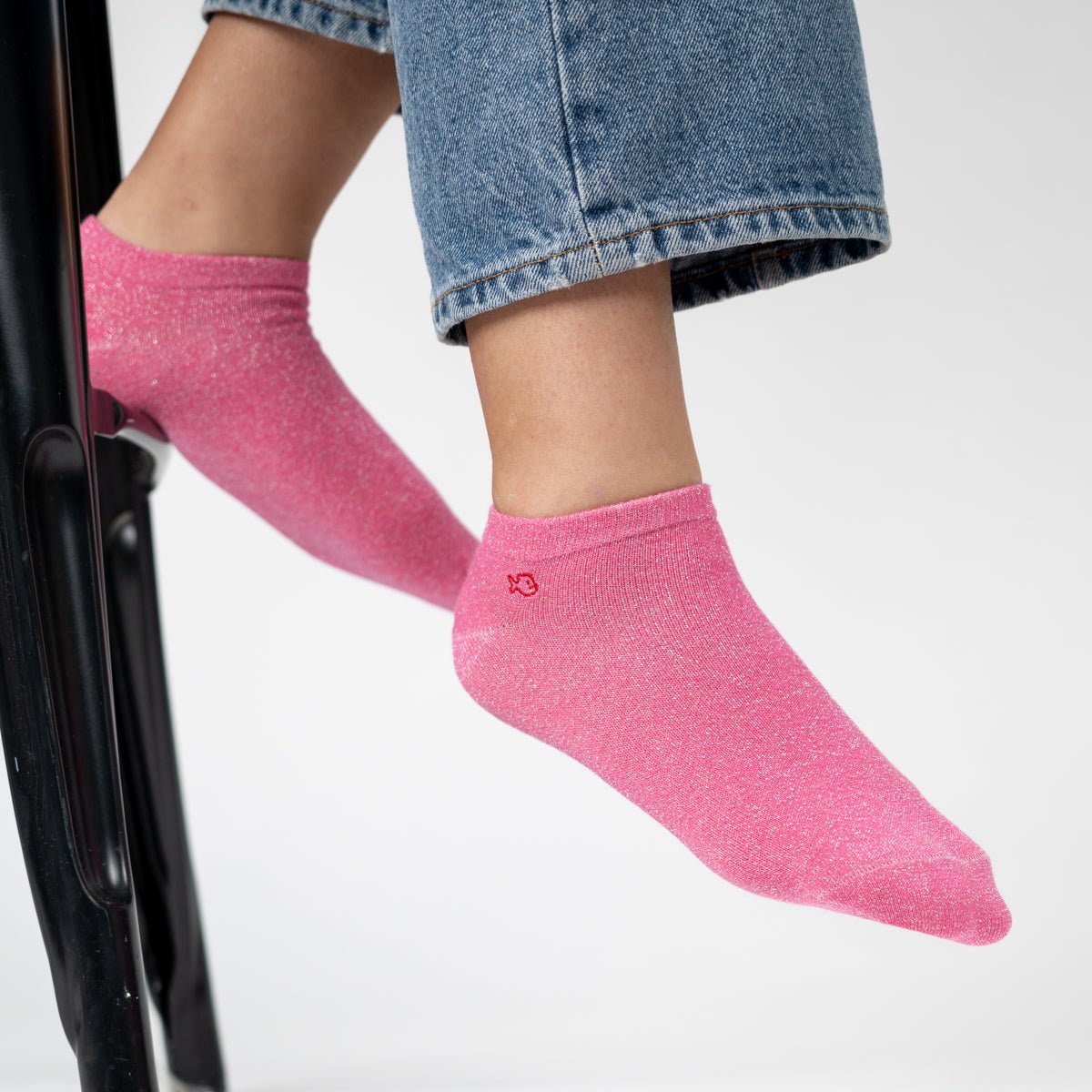 Sequined combed cotton ankle socks BILLYBELT Pink