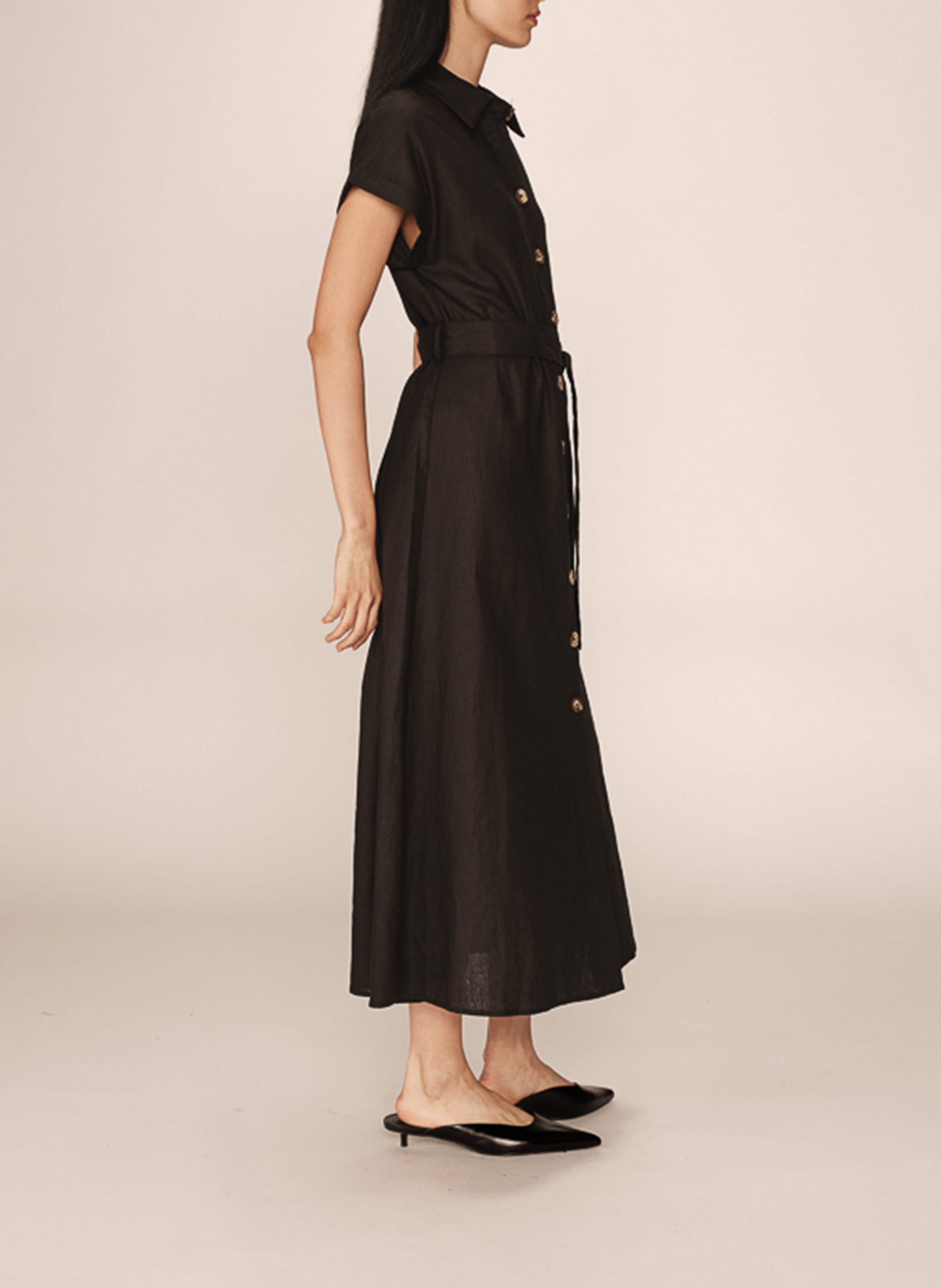 Robe chemise longue en lin mélangé GRACE ET MILA Noir