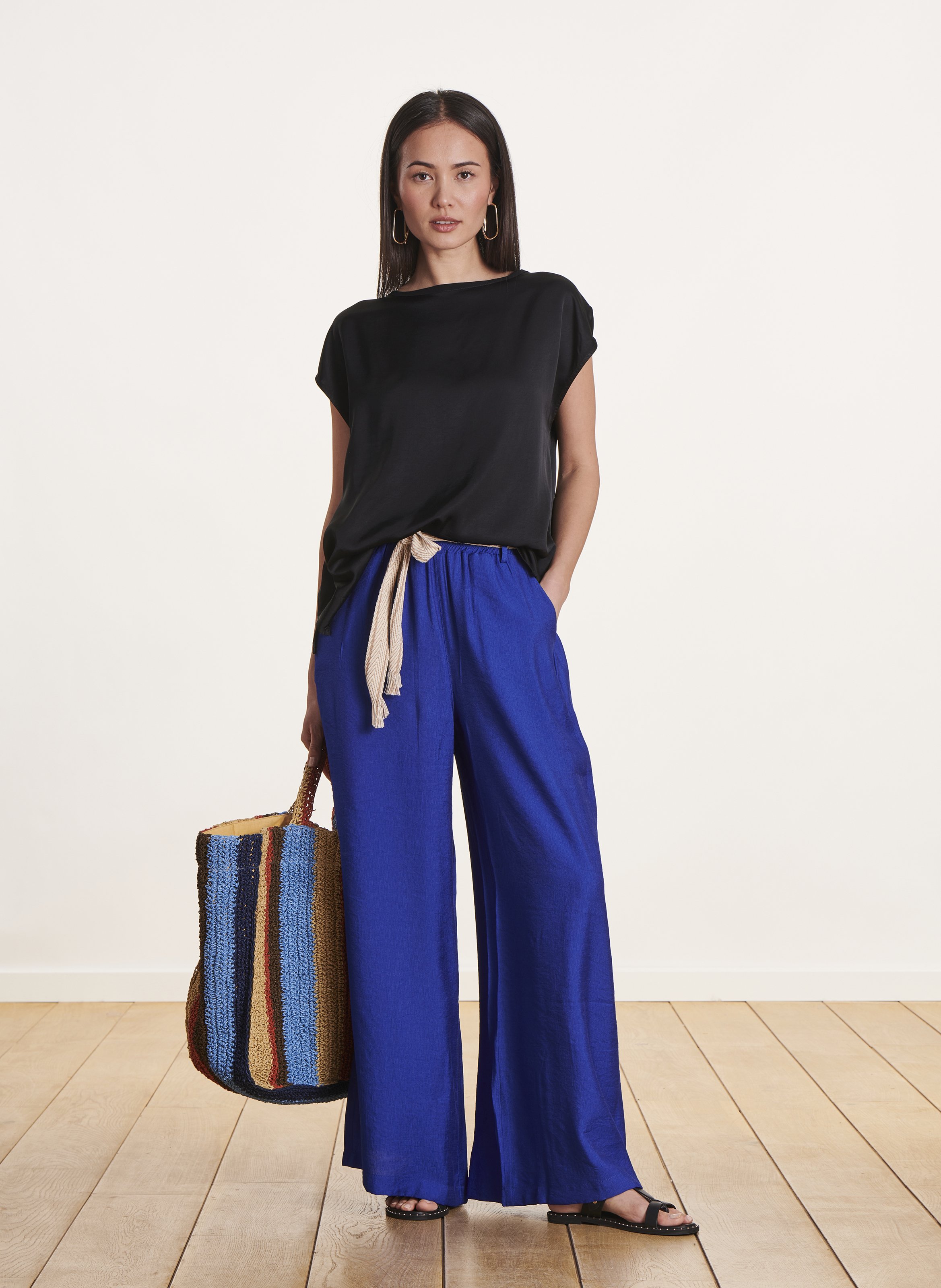 Wide-Leg high-Waisted trousers with belt Bleu roi La fee