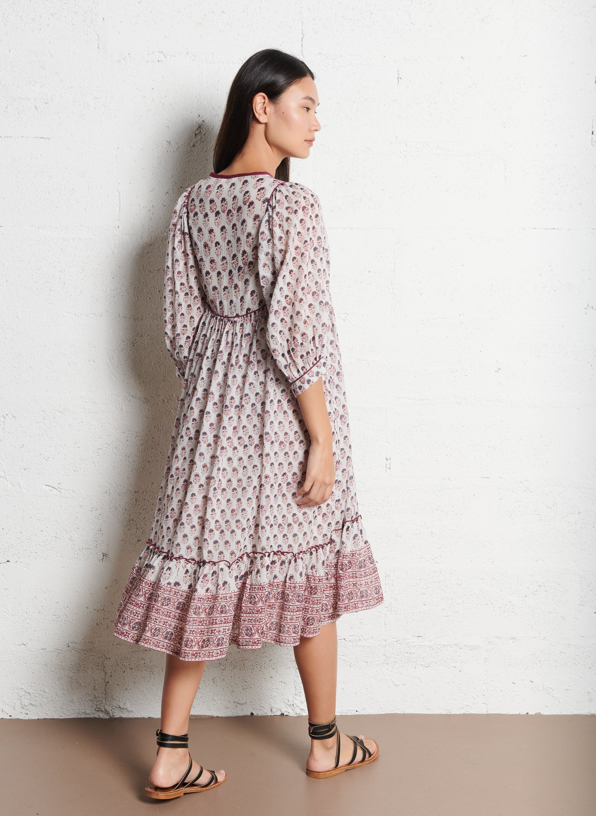 Lange jurk van bedrukt katoen M.A.B.E Blauw