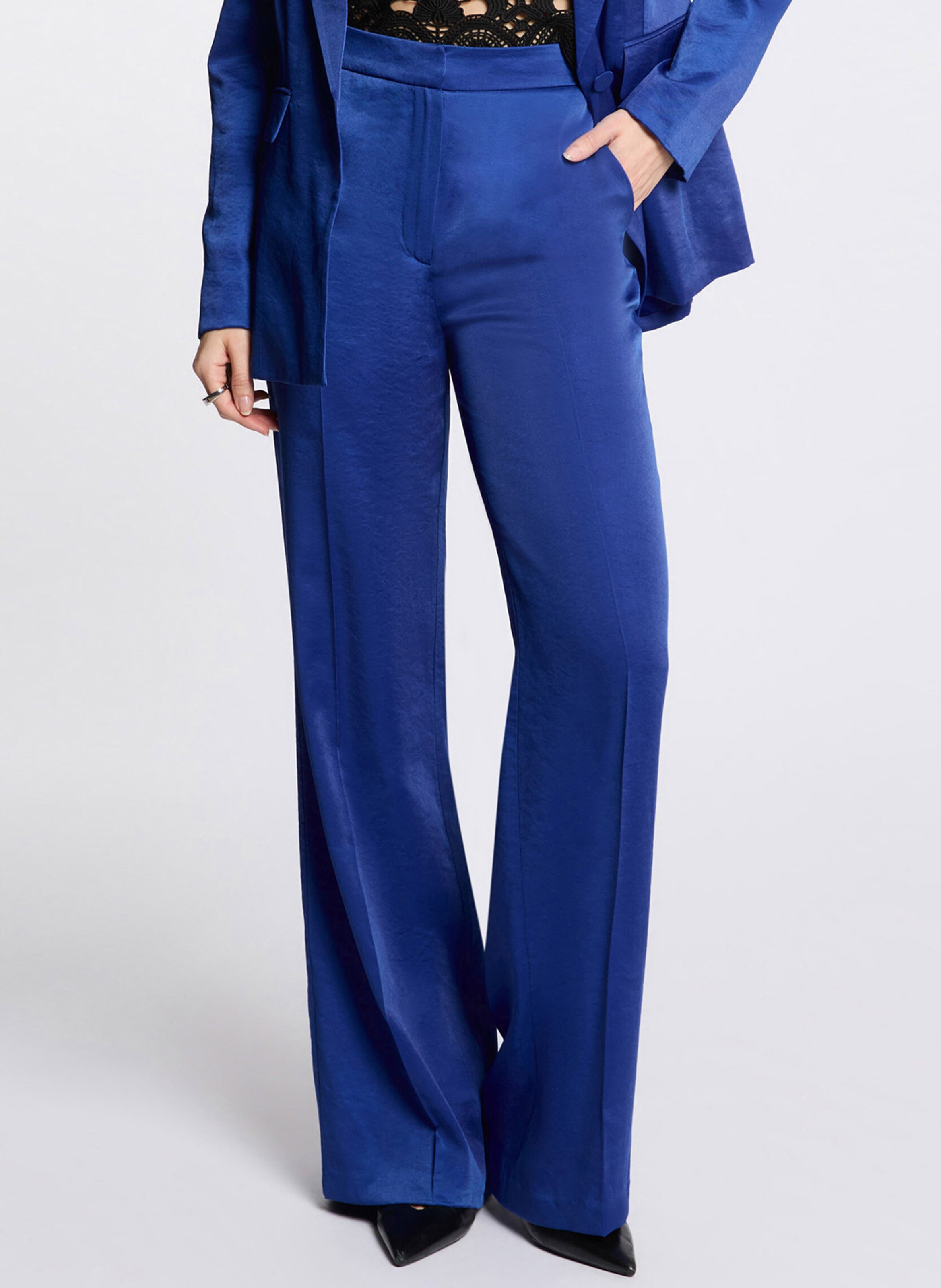 Satijnen pantalon met hoge taille MORGAN Blauw