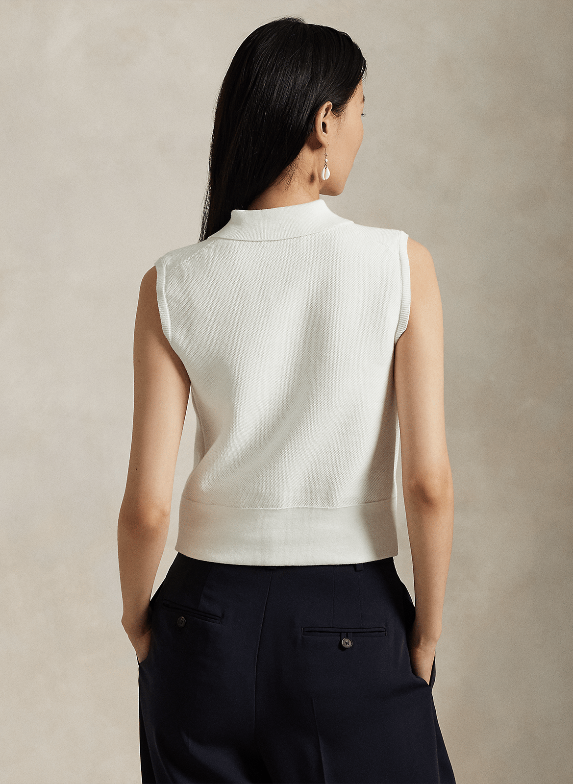 Sweat col polo sans manches à logo Blanc