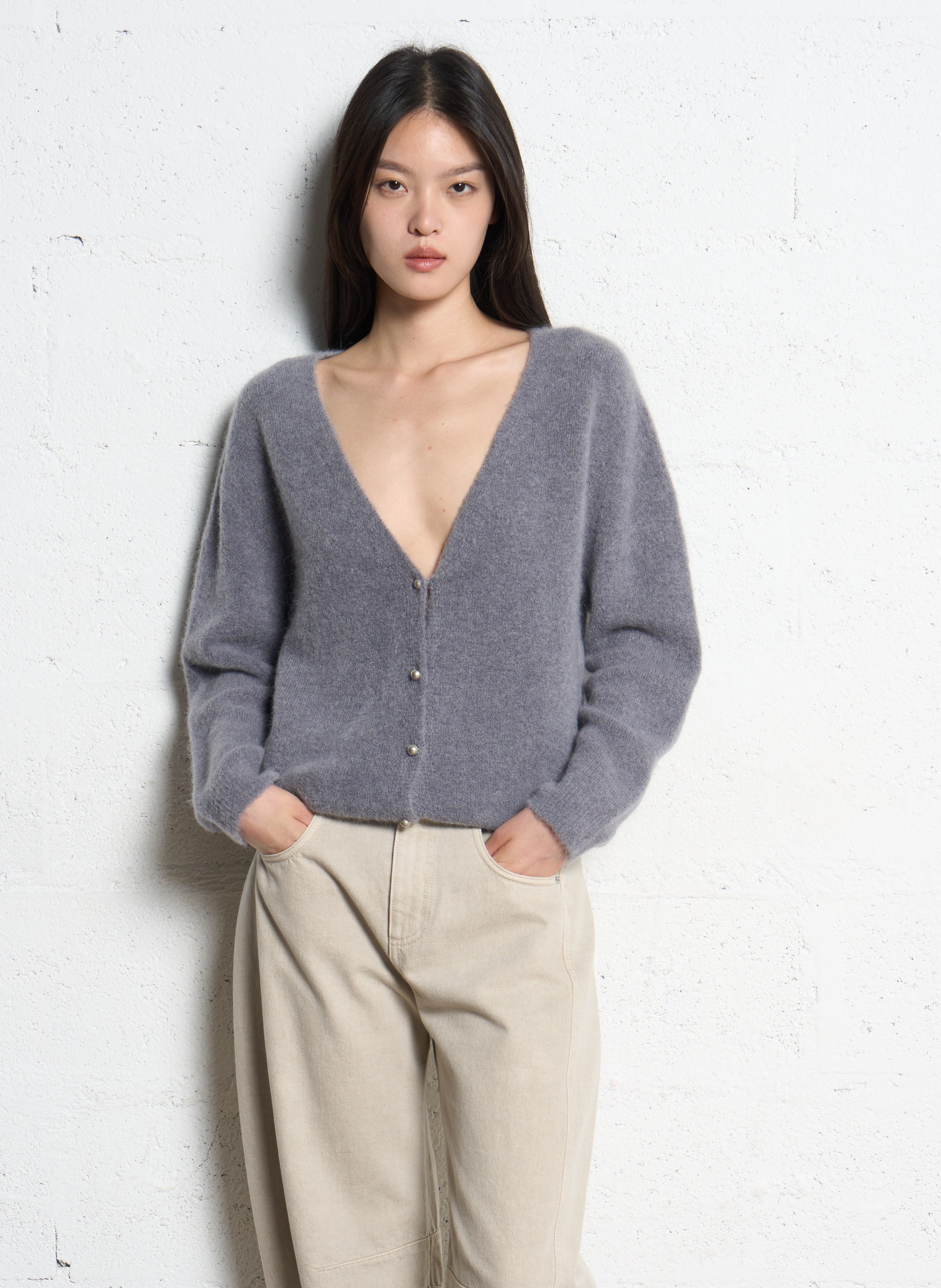 V-neck Wool Blend Vest with Front and Back Panels IKKS Grey