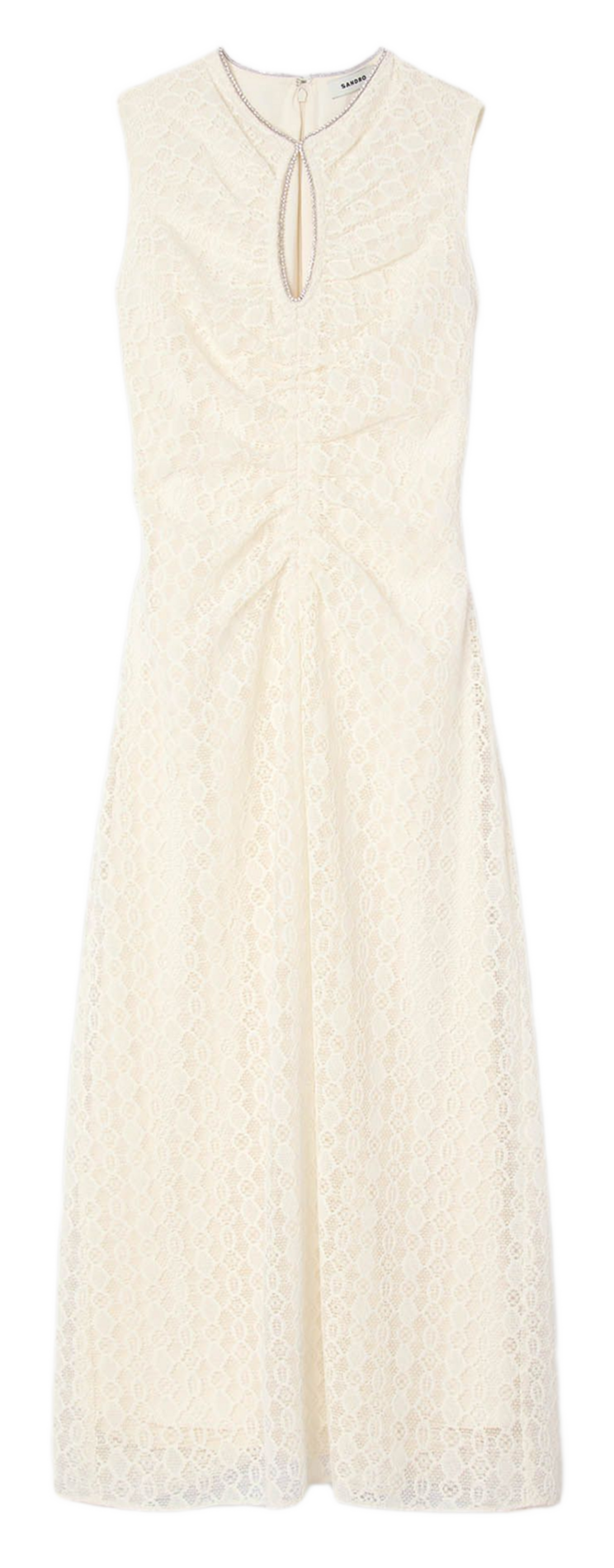 Lange jurk van kant met ronde hals SANDRO Wit
