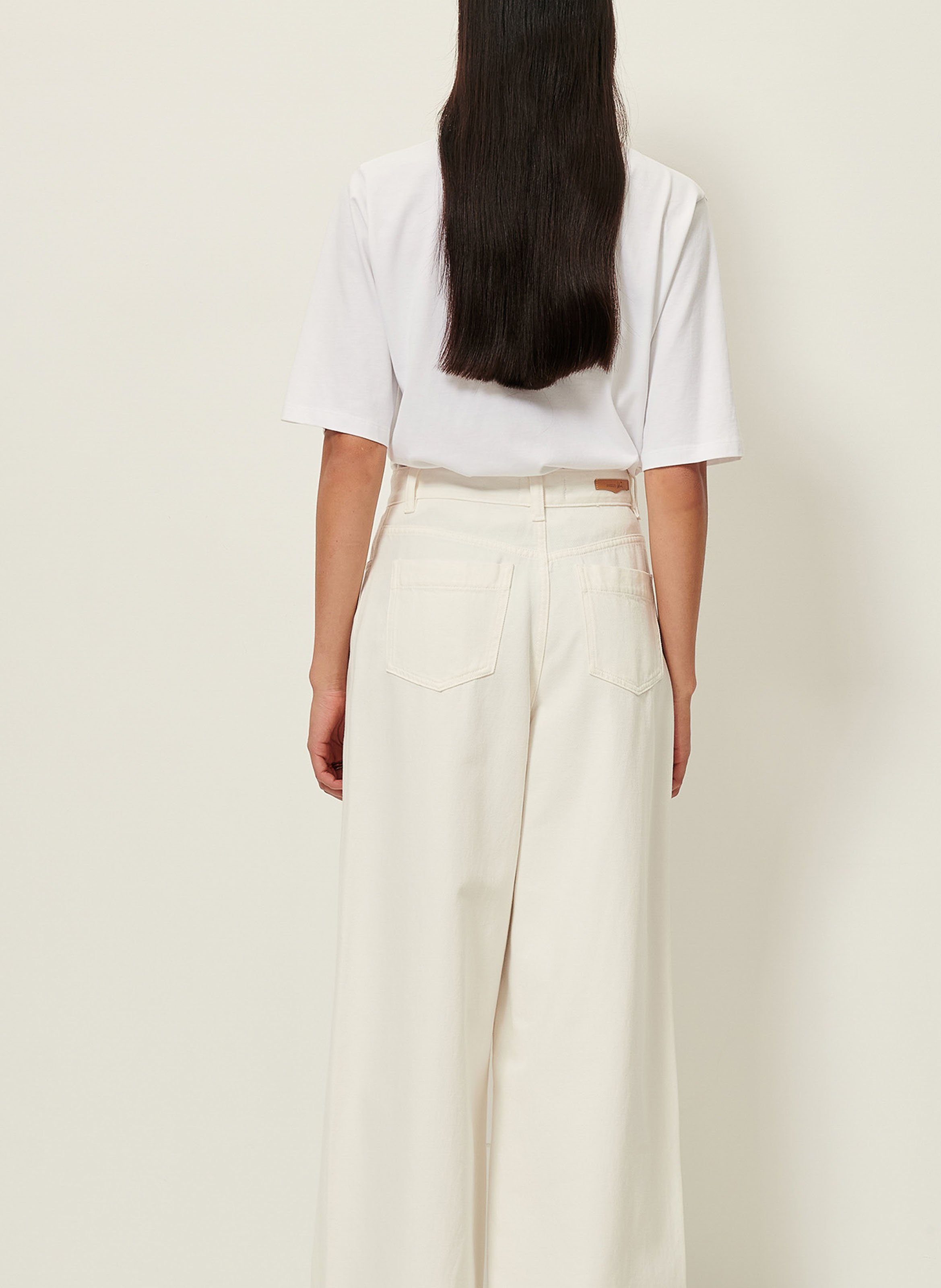 Wijde, katoenen jeans met hoge taille SESSUN Wit