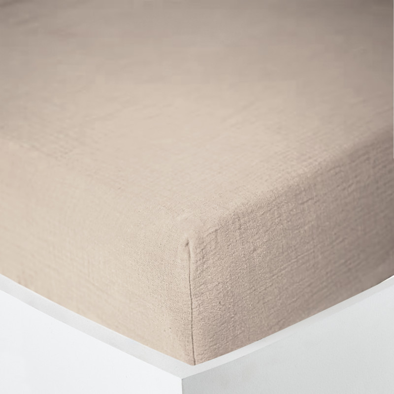 Fitted sheet "noah" all sizes "cotton gauze" COTON PUR Beige