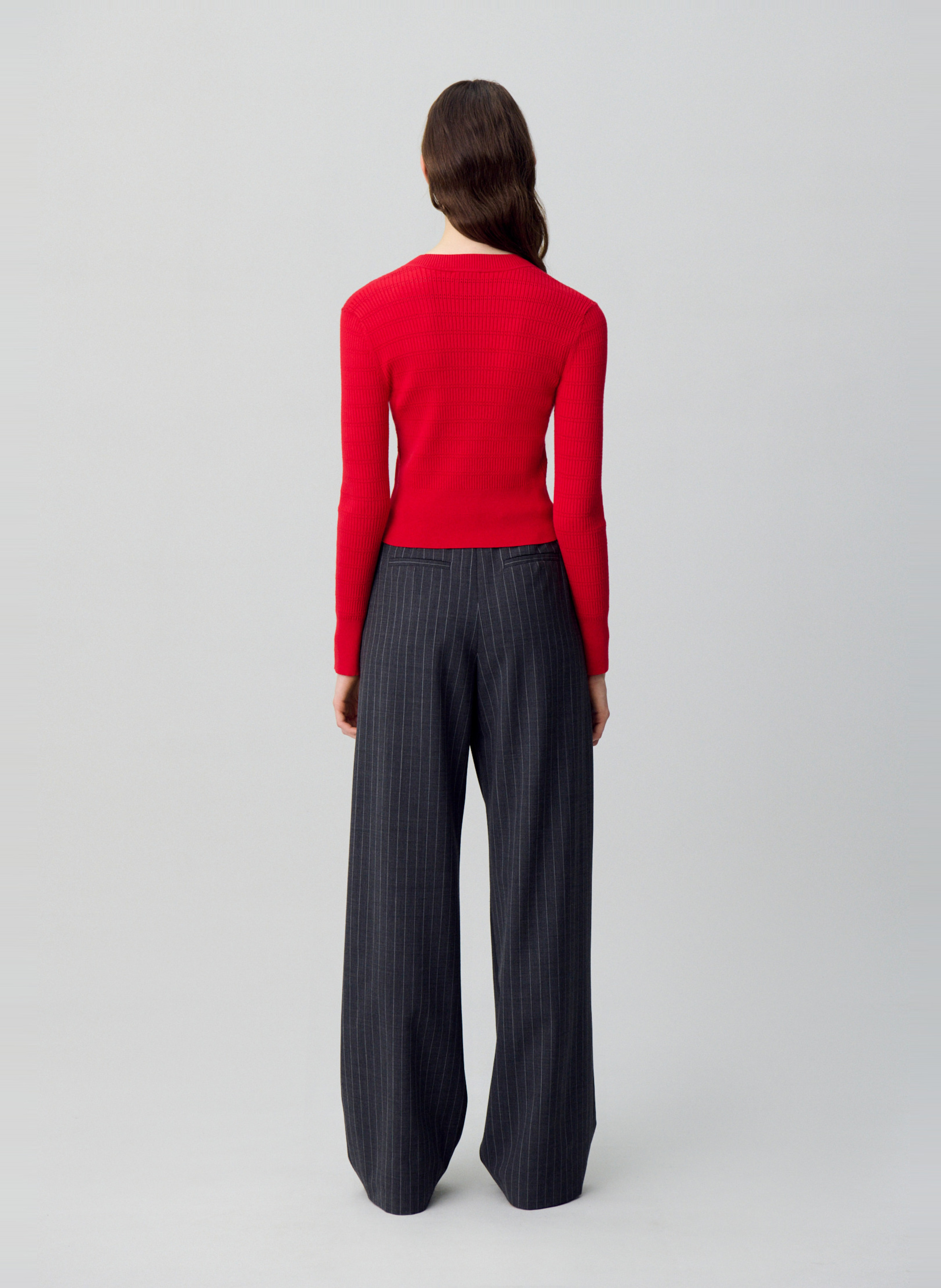 Pull ajusté à détails ajourés et nœuds CLAUDIE PIERLOT Rouge