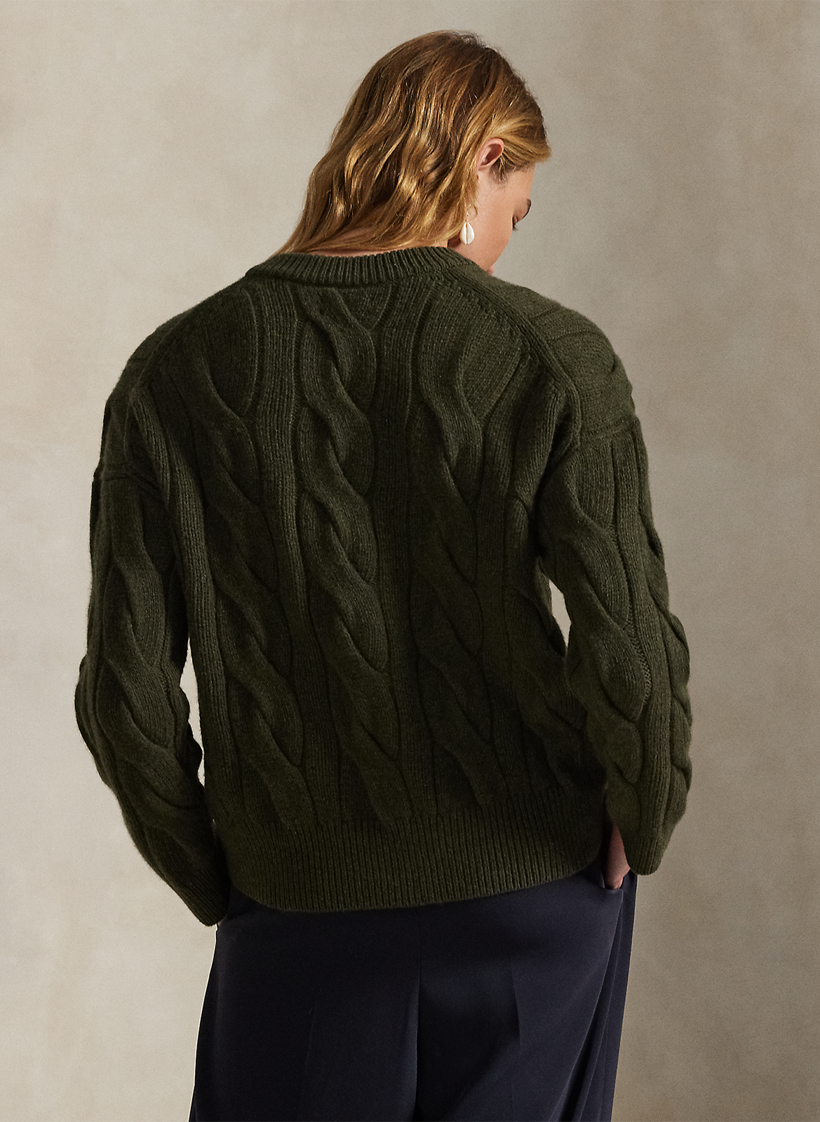 Pull droit col V en laine et cachemire mélangé POLO RALPH LAUREN Vert