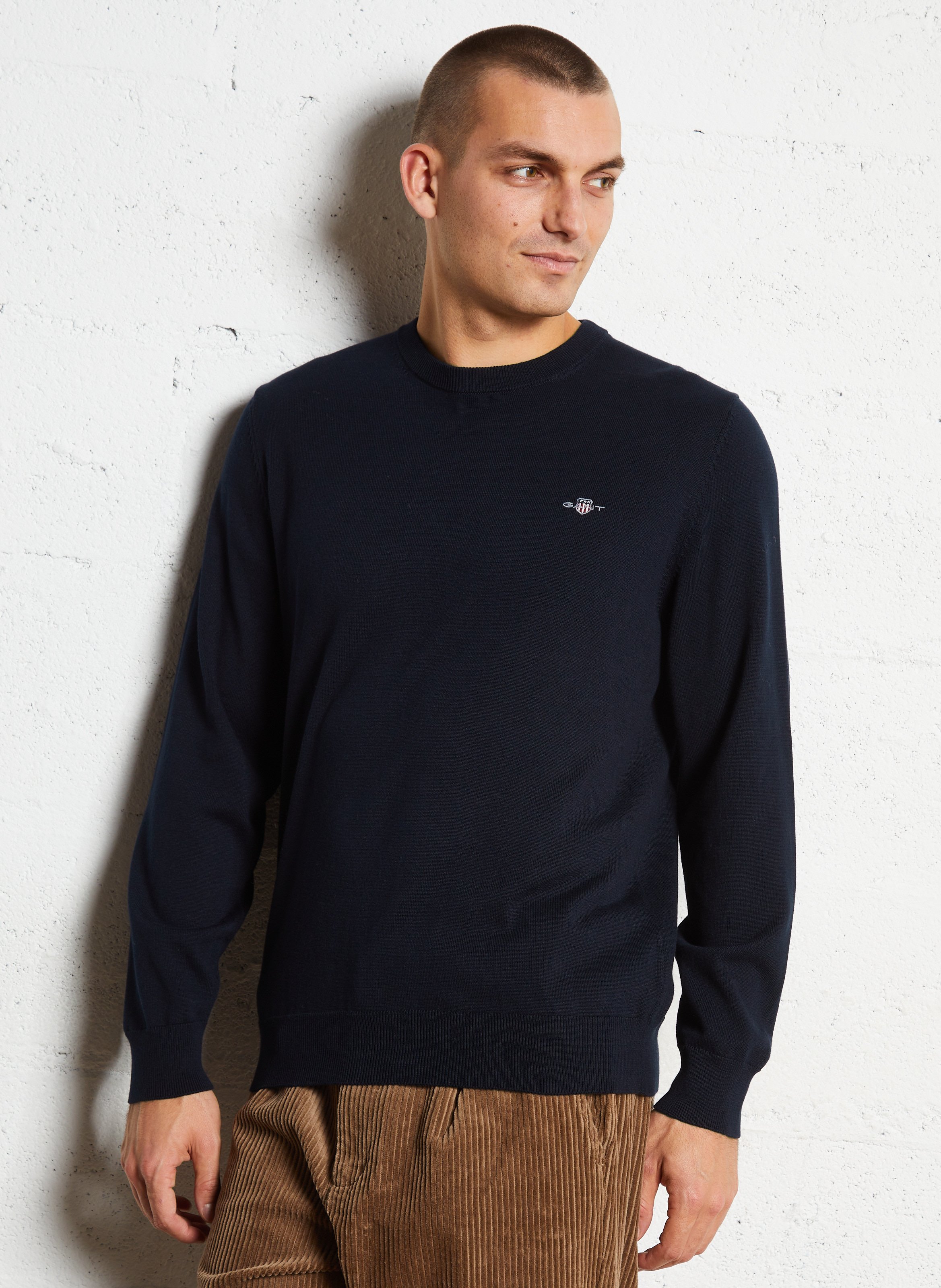 Straight cotton sweater GANT Blue