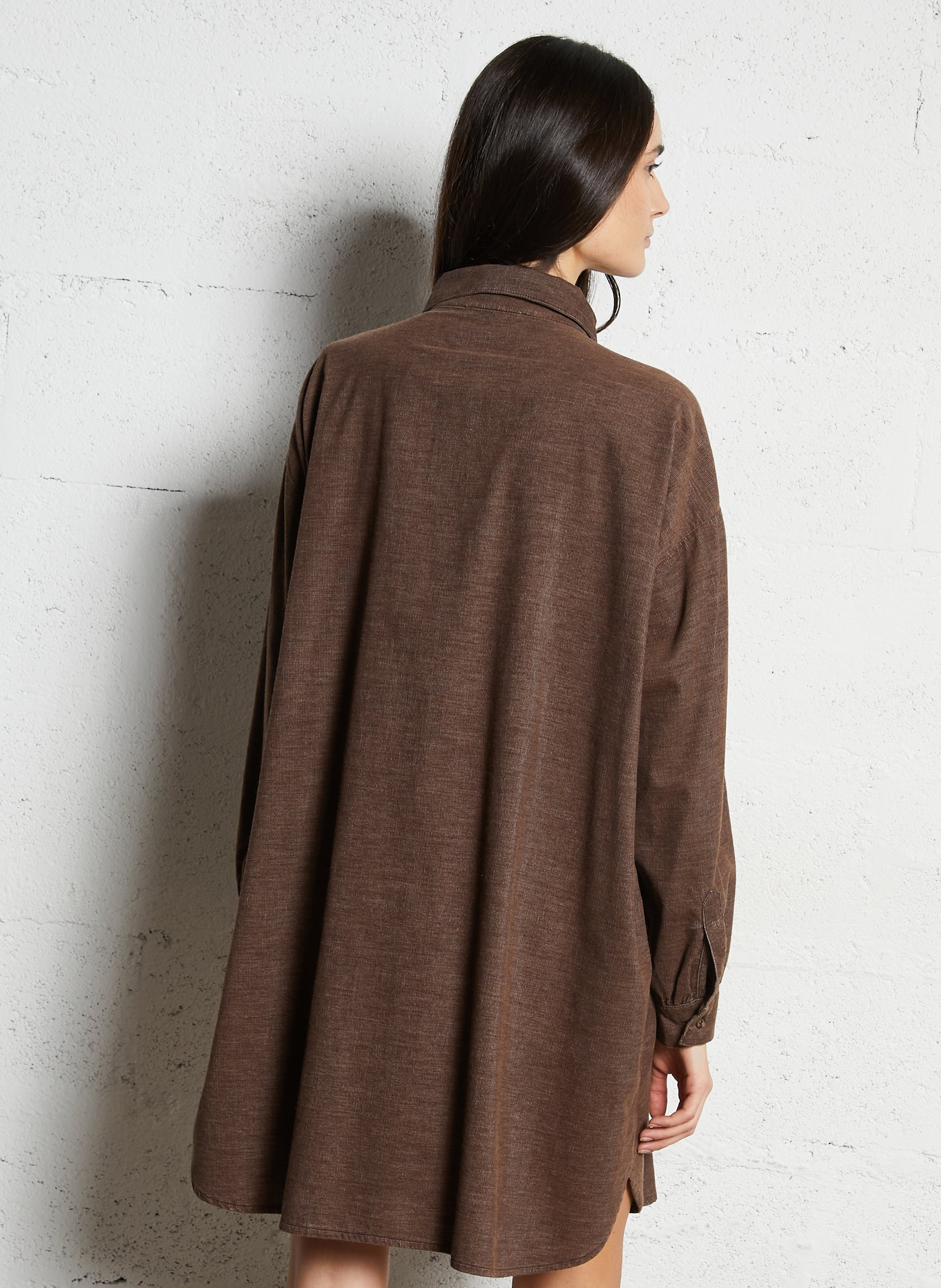 Robe courte ample col classique en coton HOD PARIS Marron