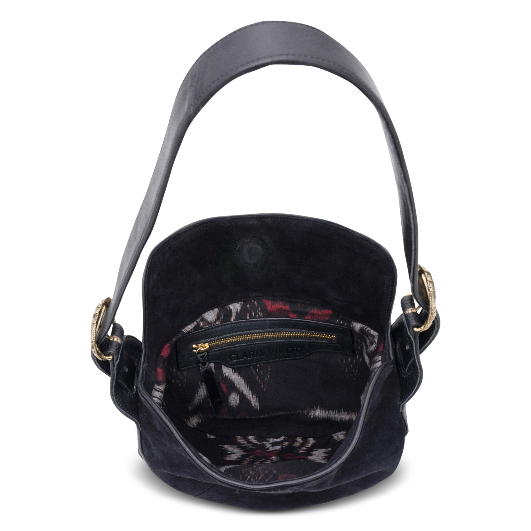 Sac bandoulière demi lune en cuir velours CLARIS VIROT Noir