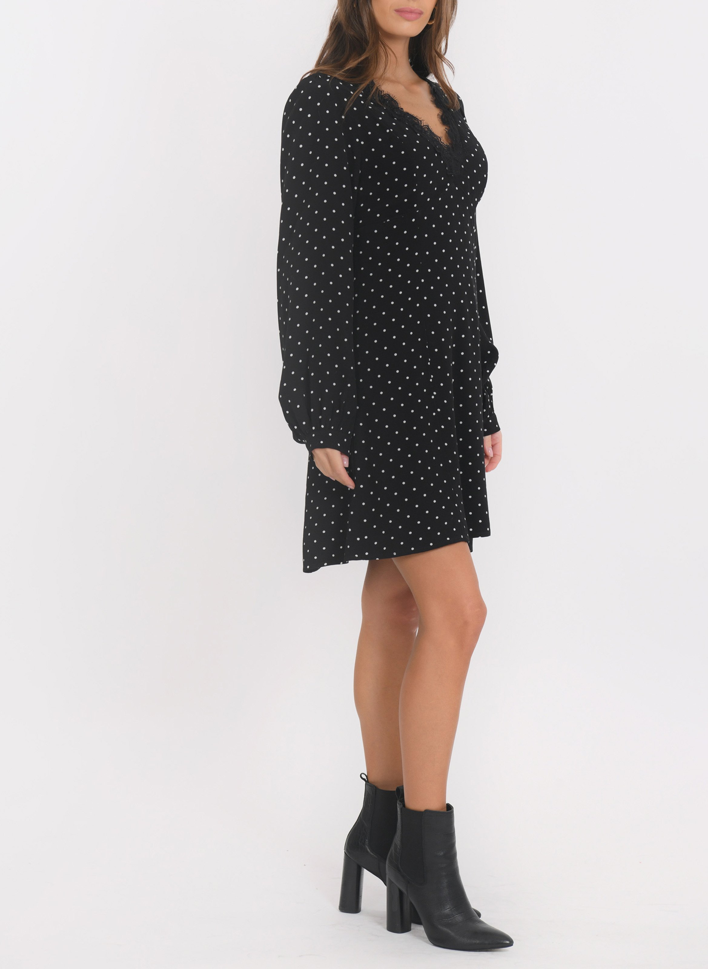 Robe courte à pois col v KOOKAI Noir