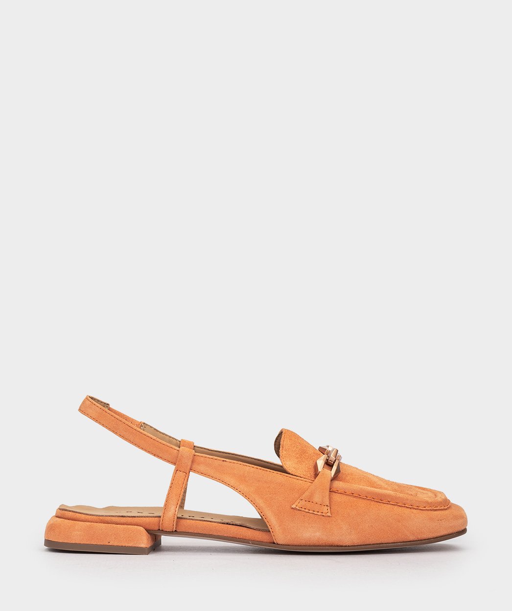 Orange suede back-strap moccasins. PEDRO MIRALLES Orange