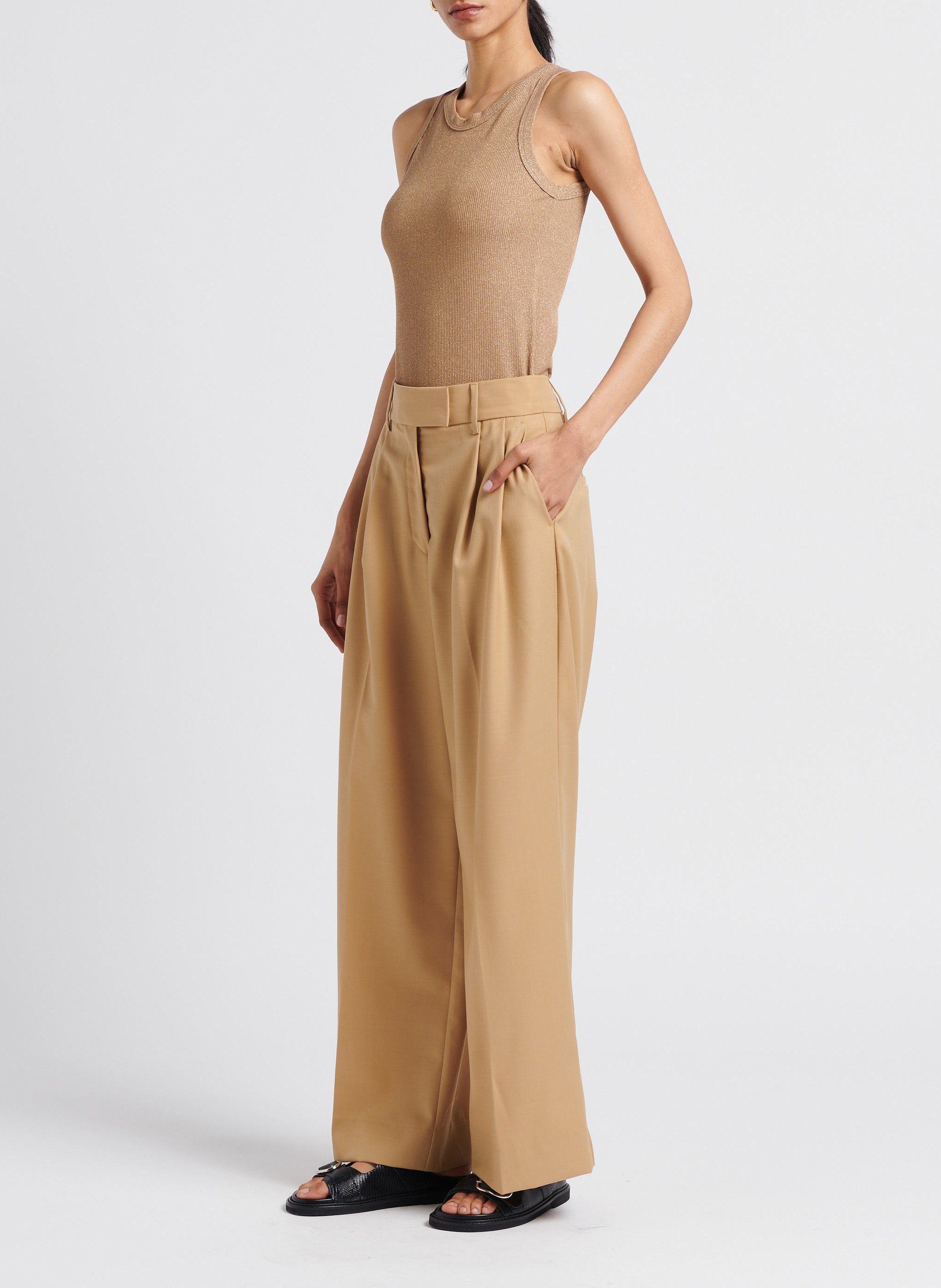 Wijde bandplooibroek SECOND FEMALE Beige