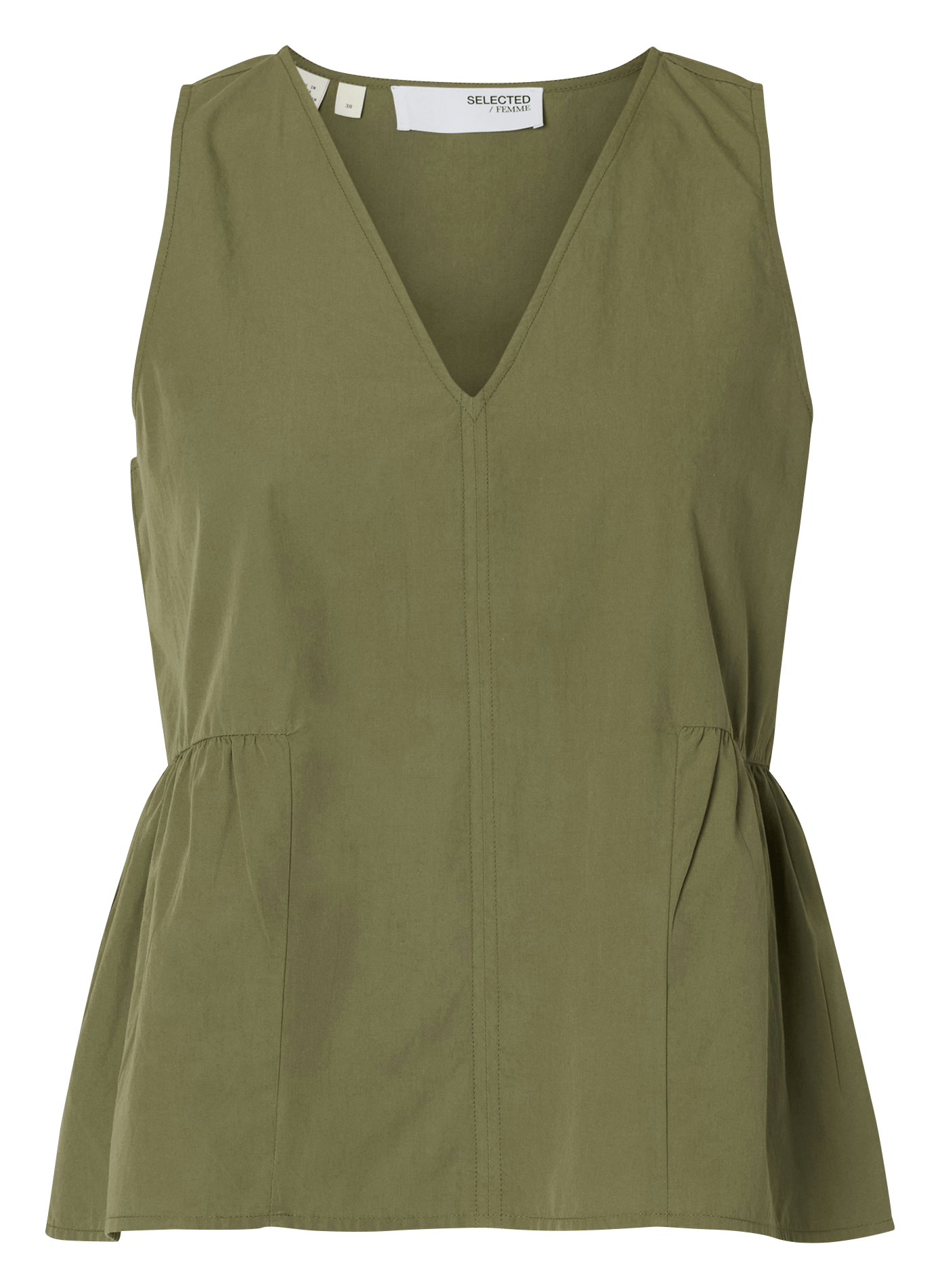 Straight V-neck organic cotton top SELECTED Green